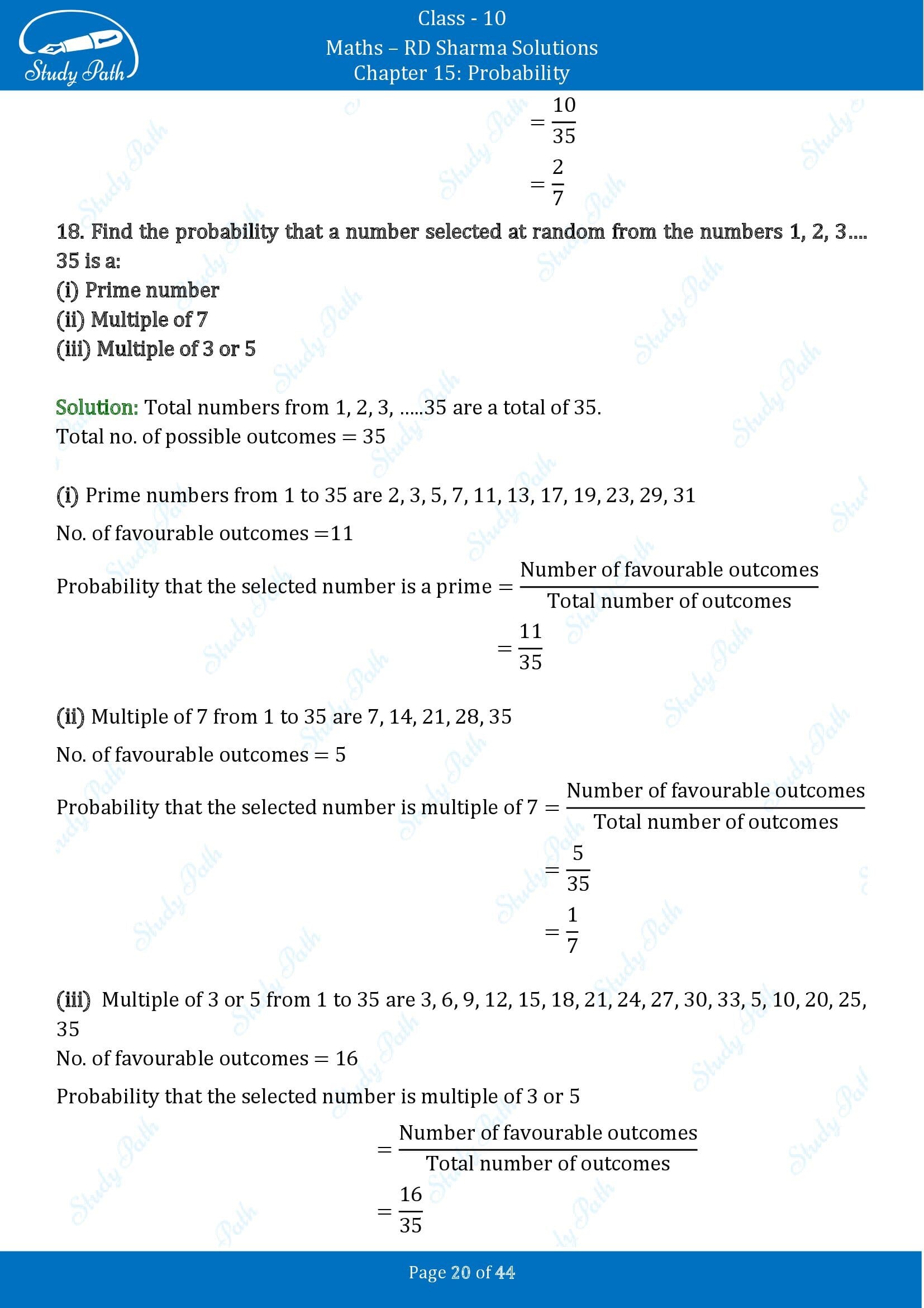 RD Sharma Solutions Class 10 Chapter 15 Probability Exercise 15.1 00020