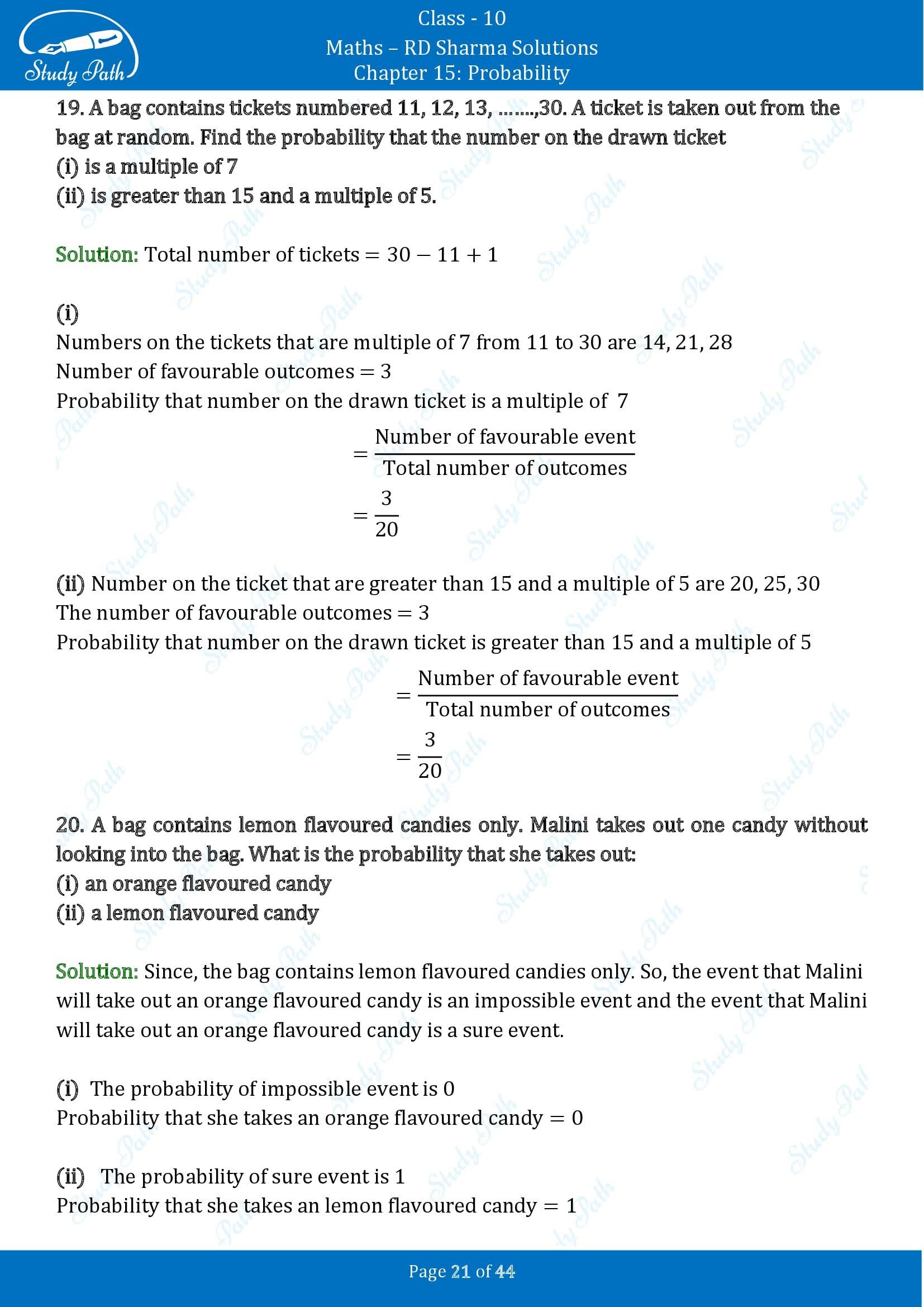 RD Sharma Solutions Class 10 Chapter 15 Probability Exercise 15.1 00021