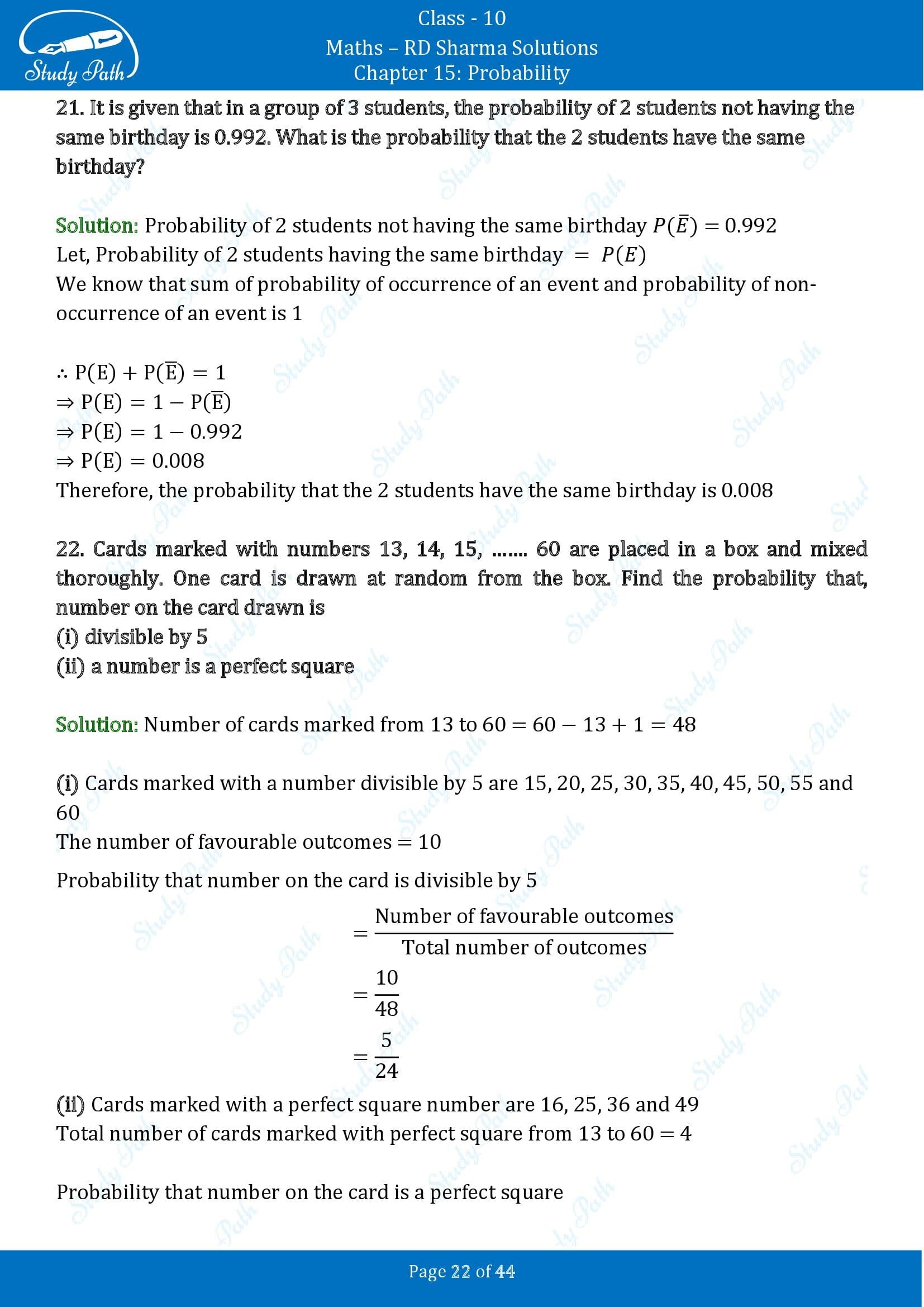 RD Sharma Solutions Class 10 Chapter 15 Probability Exercise 15.1 00022