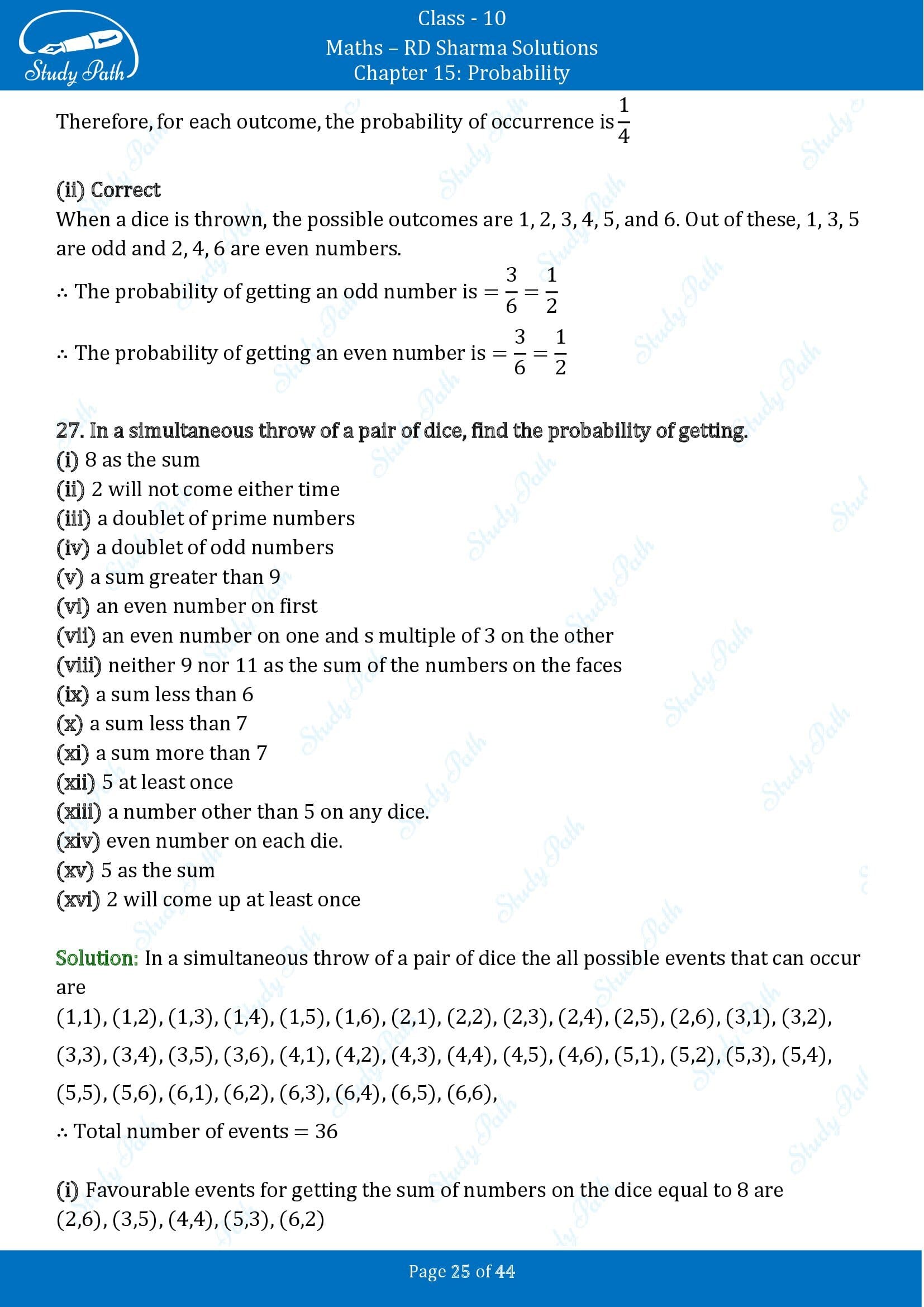 RD Sharma Solutions Class 10 Chapter 15 Probability Exercise 15.1 00025