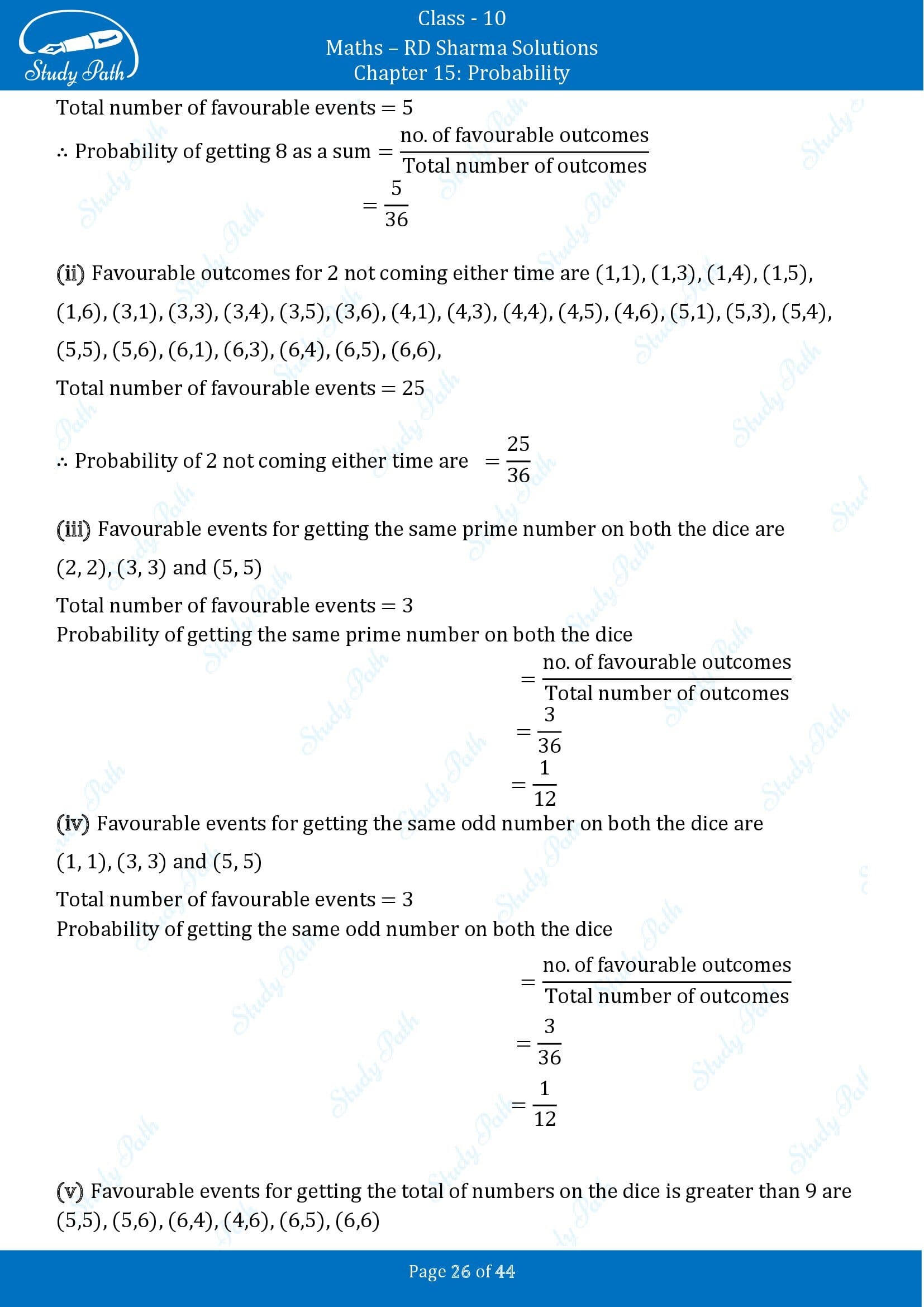 RD Sharma Solutions Class 10 Chapter 15 Probability Exercise 15.1 00026