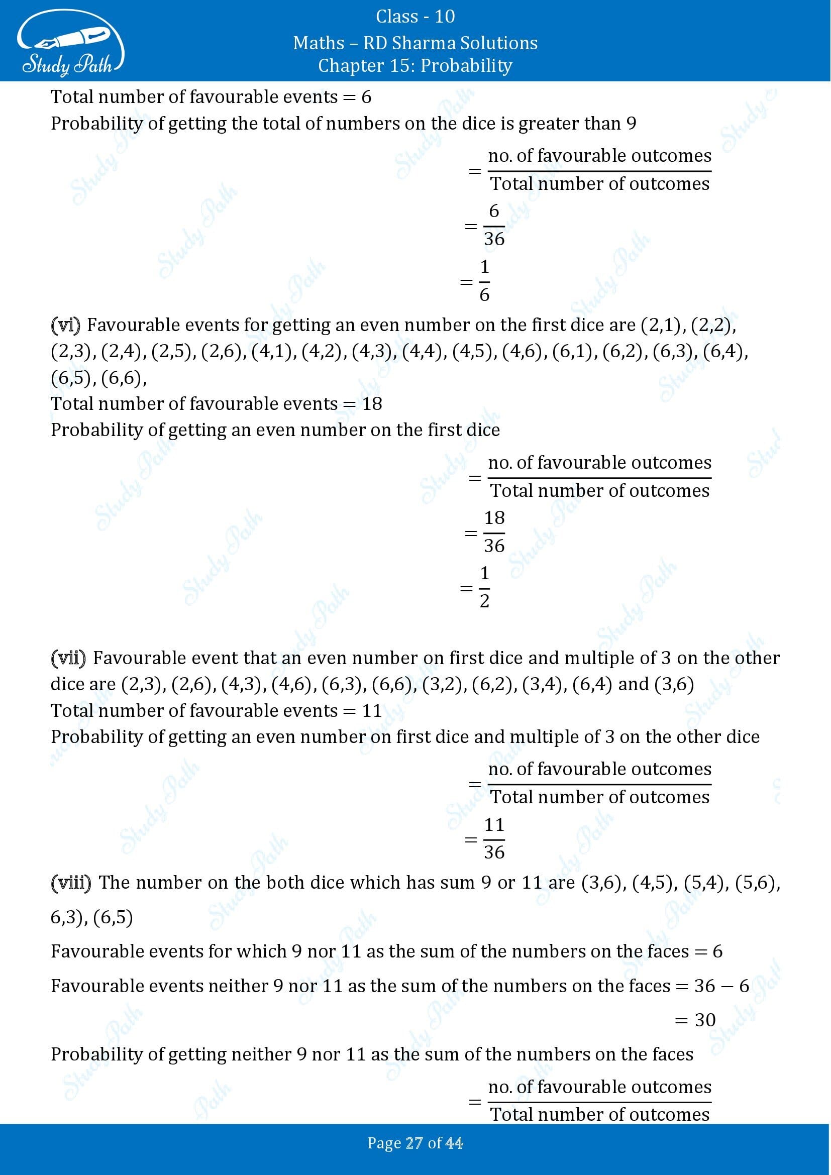 RD Sharma Solutions Class 10 Chapter 15 Probability Exercise 15.1 00027