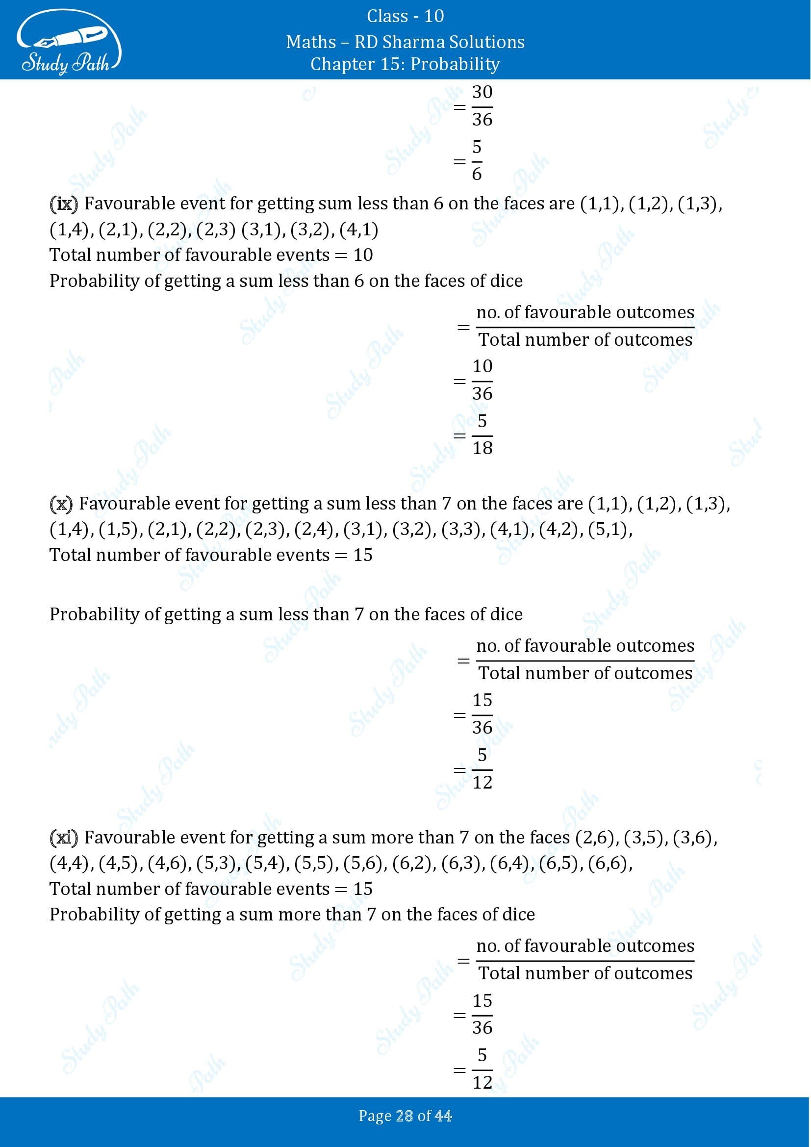 RD Sharma Solutions Class 10 Chapter 15 Probability Exercise 15.1 00028