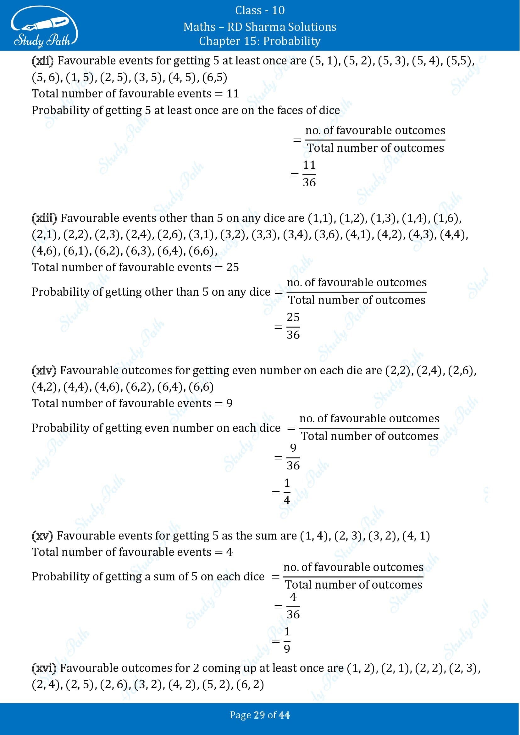 RD Sharma Solutions Class 10 Chapter 15 Probability Exercise 15.1 00029