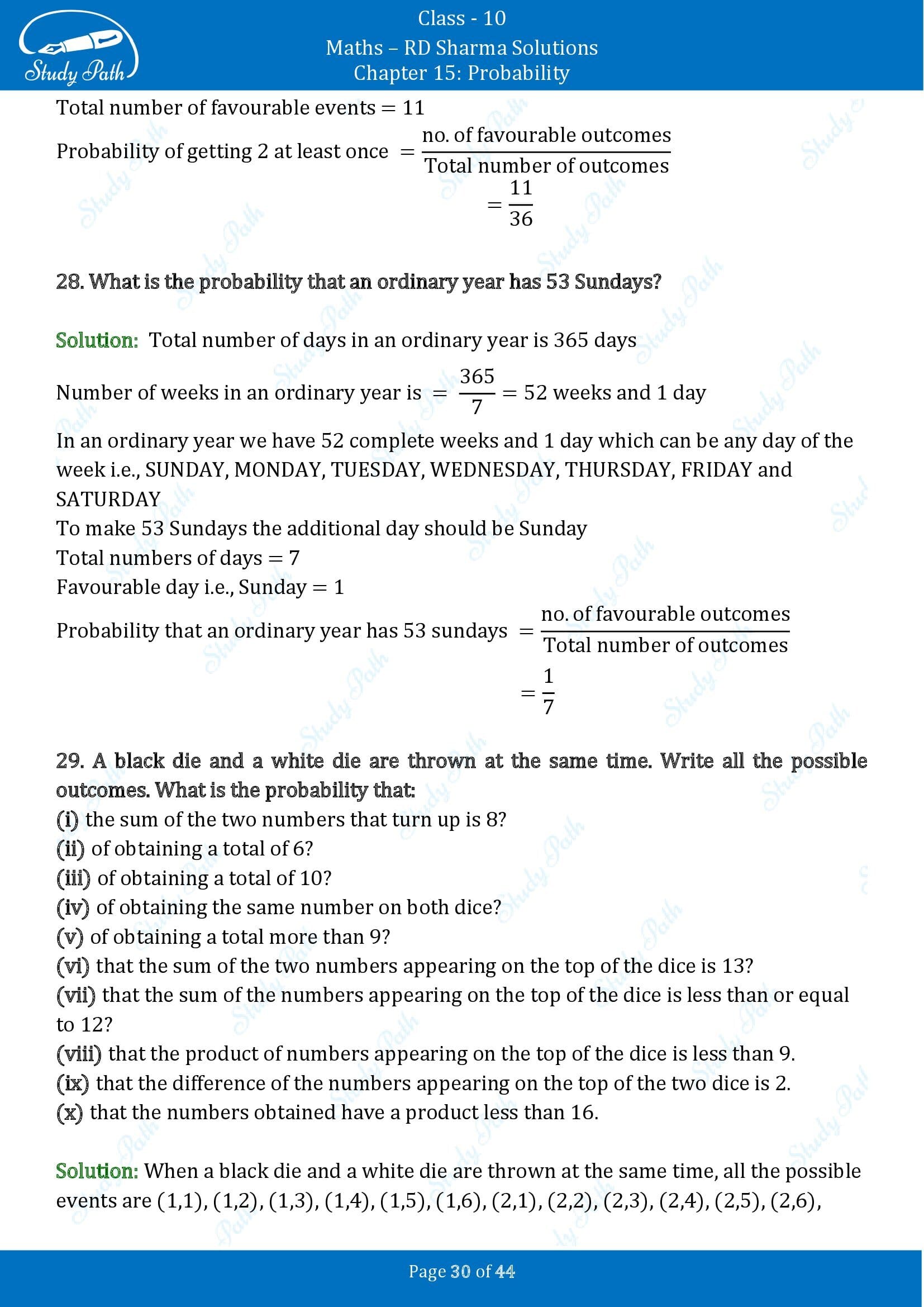 RD Sharma Solutions Class 10 Chapter 15 Probability Exercise 15.1 00030