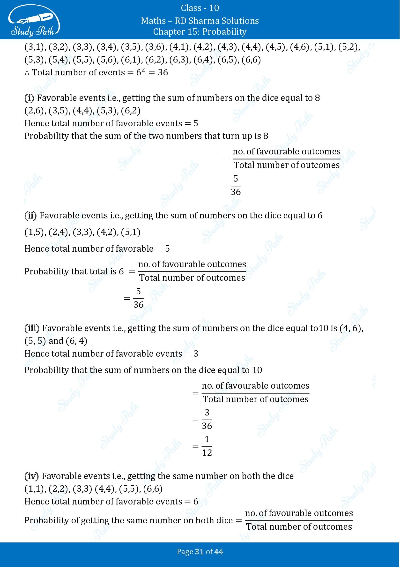 RD Sharma Solutions Class 10 Chapter 15 Probability Exercise 15.1 00031