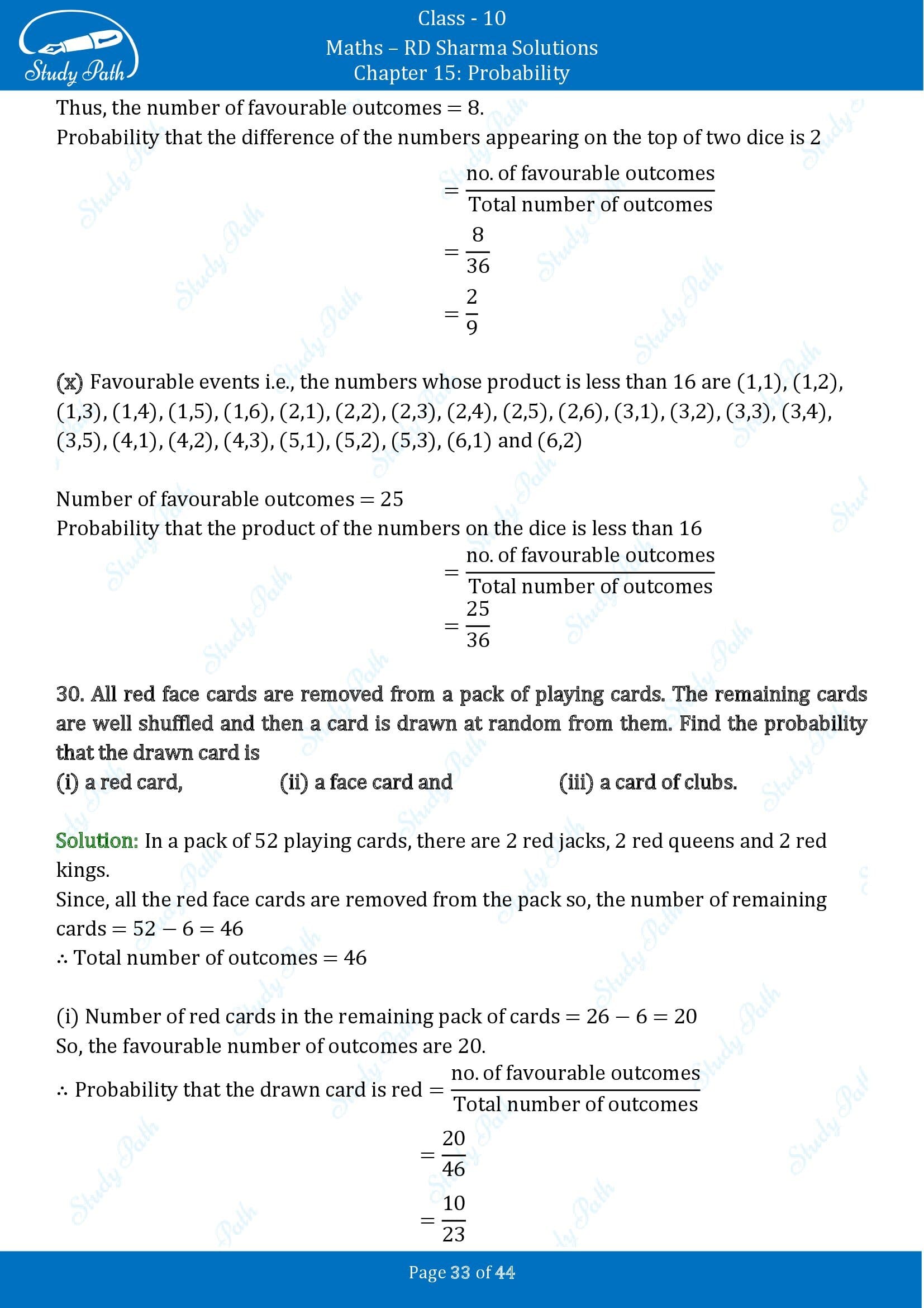 RD Sharma Solutions Class 10 Chapter 15 Probability Exercise 15.1 00033