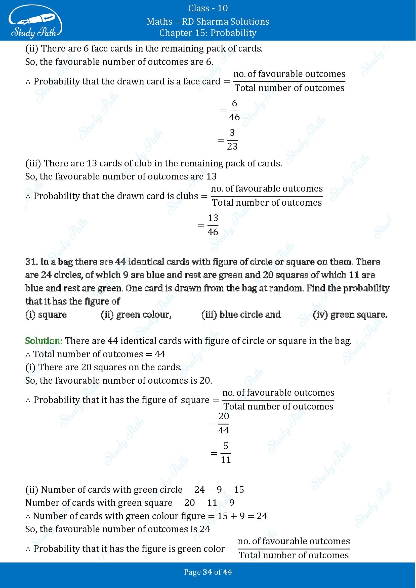 RD Sharma Solutions Class 10 Chapter 15 Probability Exercise 15.1 00034