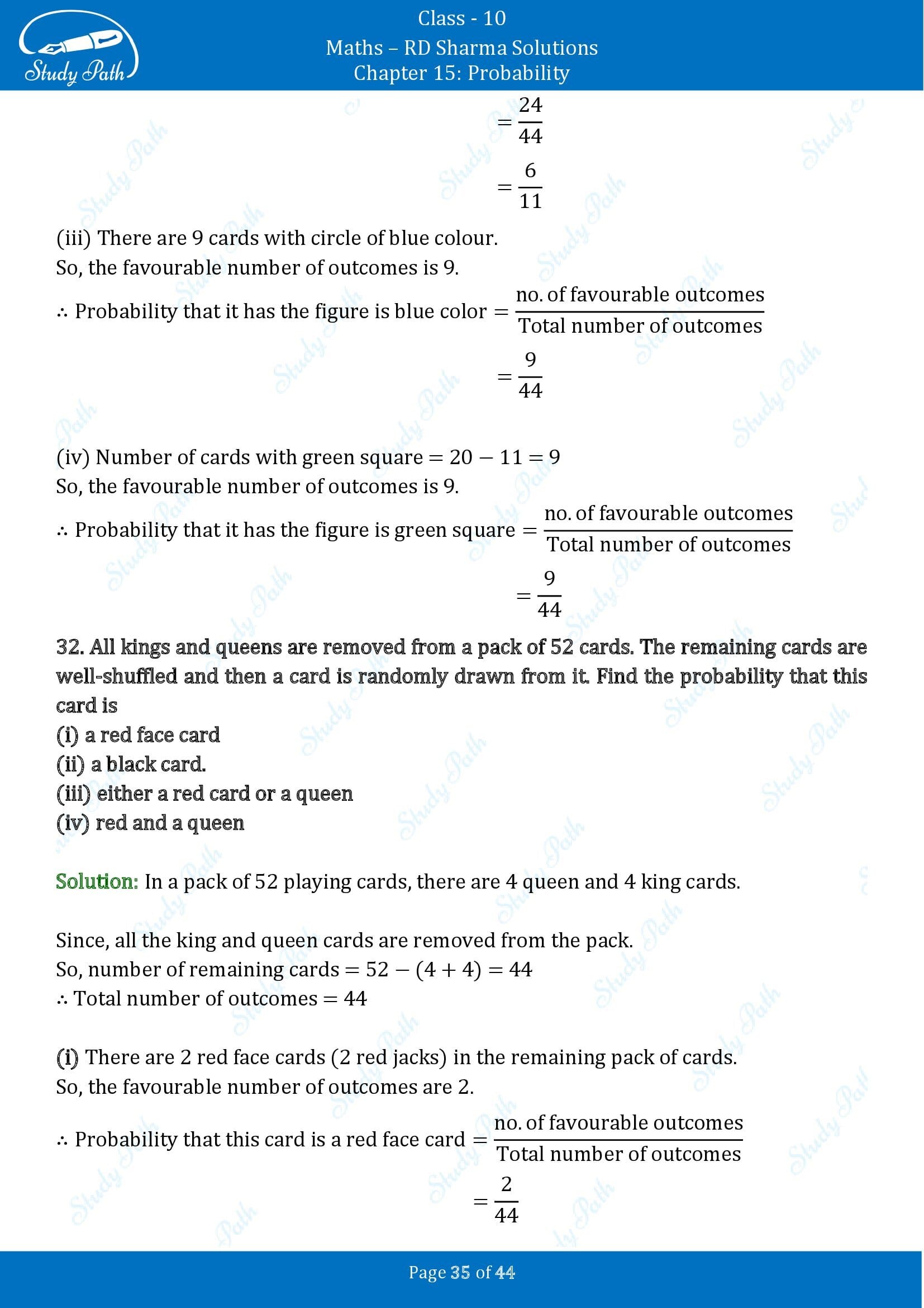 RD Sharma Solutions Class 10 Chapter 15 Probability Exercise 15.1 00035