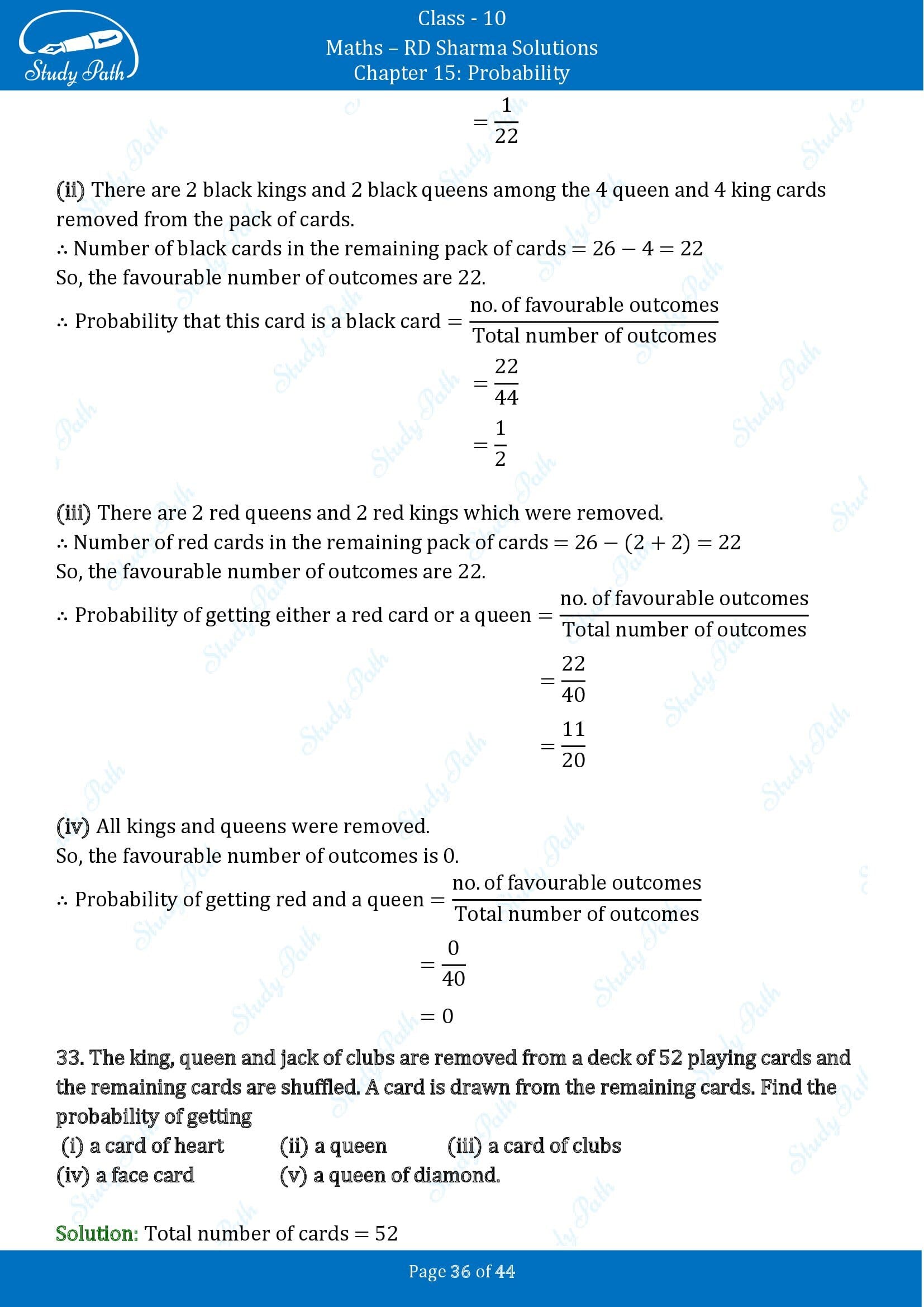 RD Sharma Solutions Class 10 Chapter 15 Probability Exercise 15.1 00036