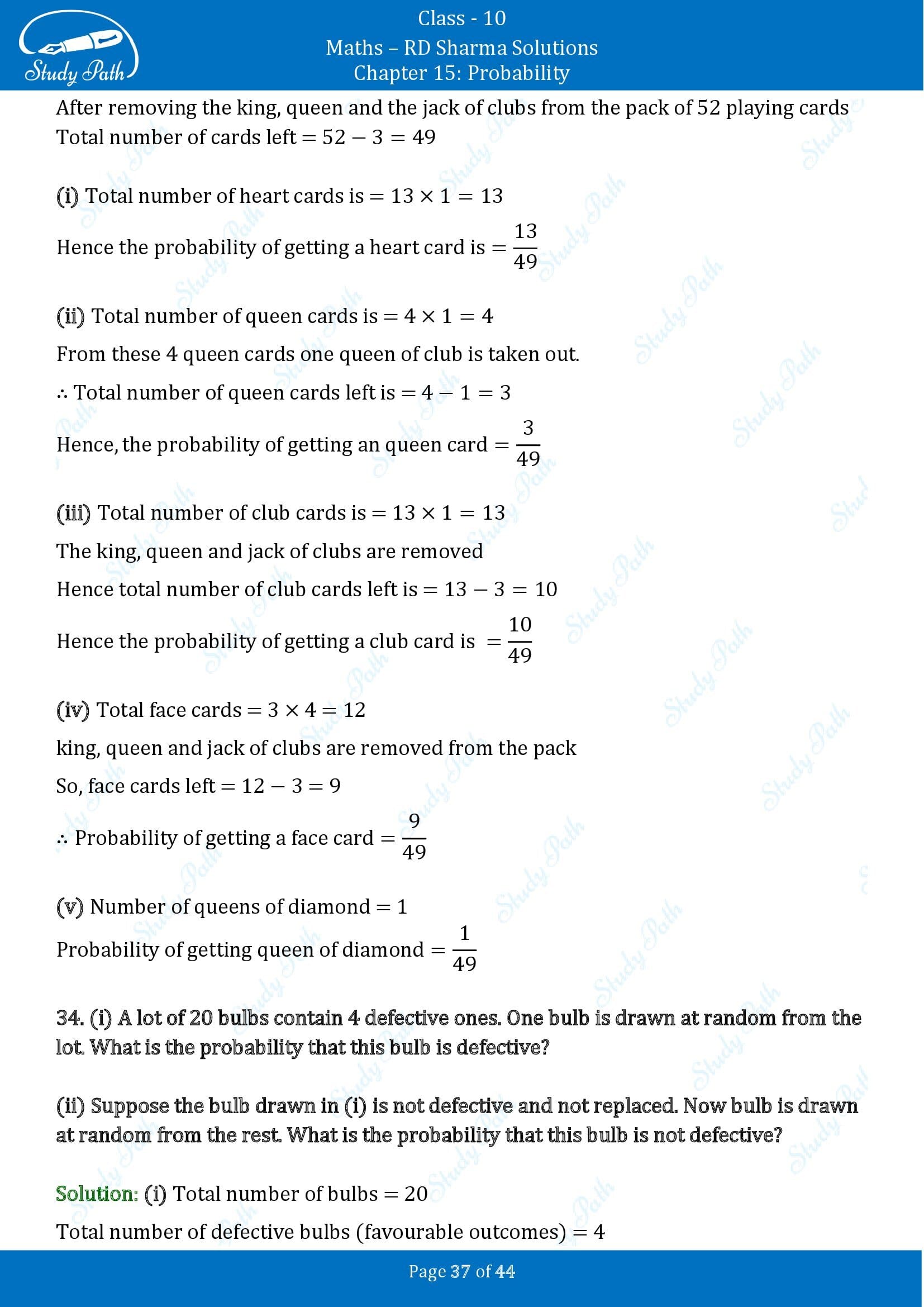 RD Sharma Solutions Class 10 Chapter 15 Probability Exercise 15.1 00037