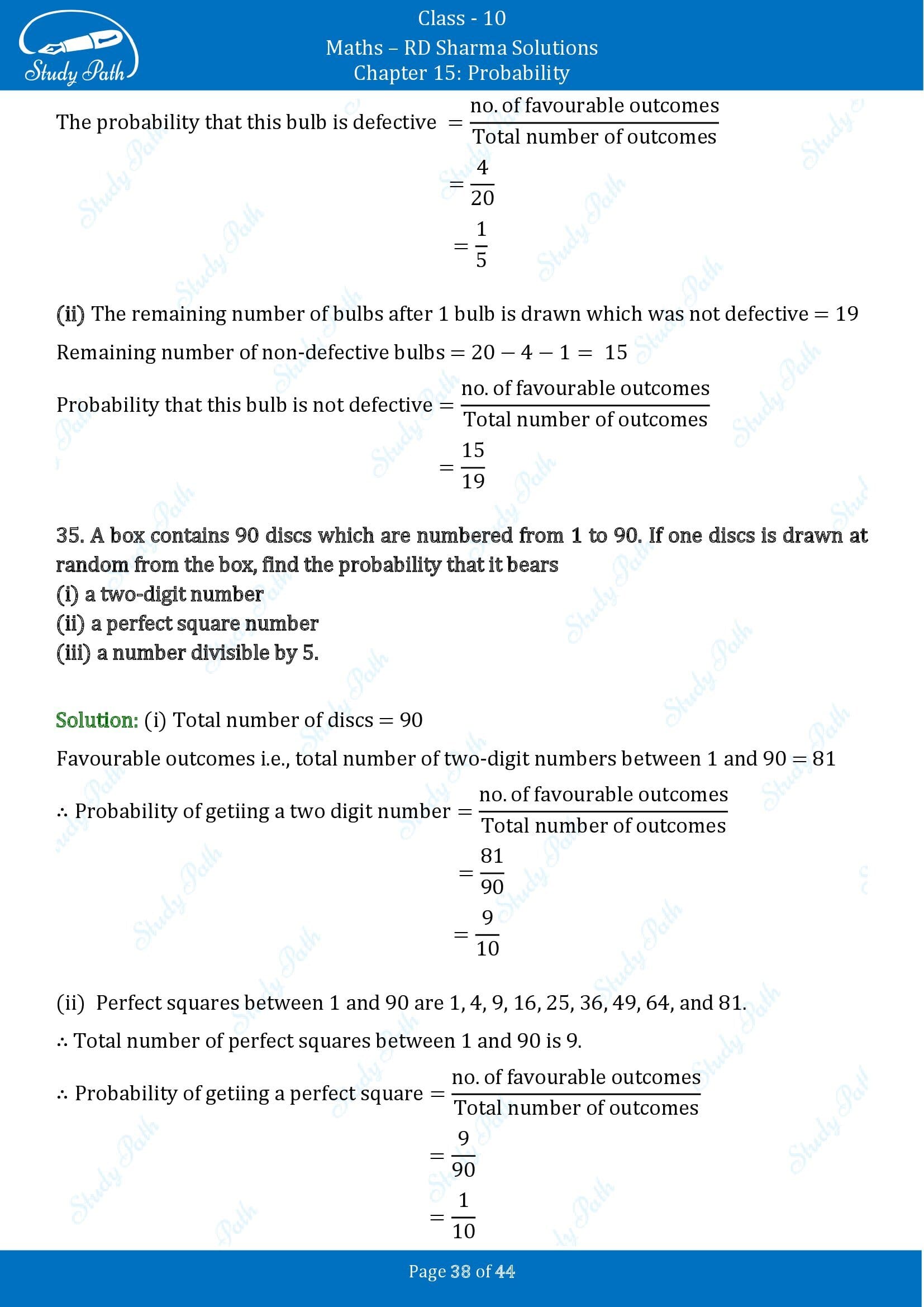 RD Sharma Solutions Class 10 Chapter 15 Probability Exercise 15.1 00038