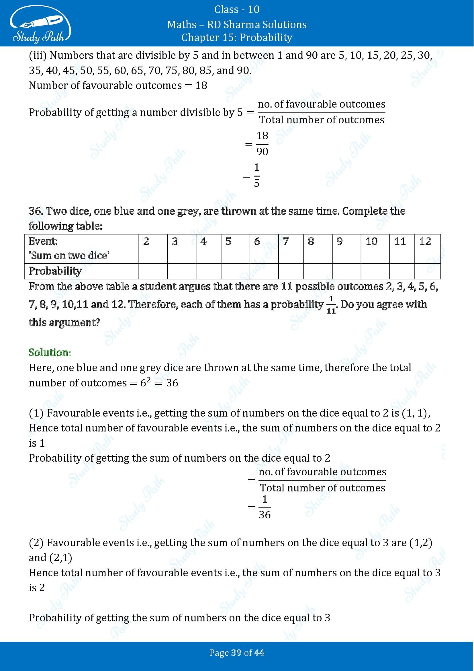 RD Sharma Solutions Class 10 Chapter 15 Probability Exercise 15.1 00039