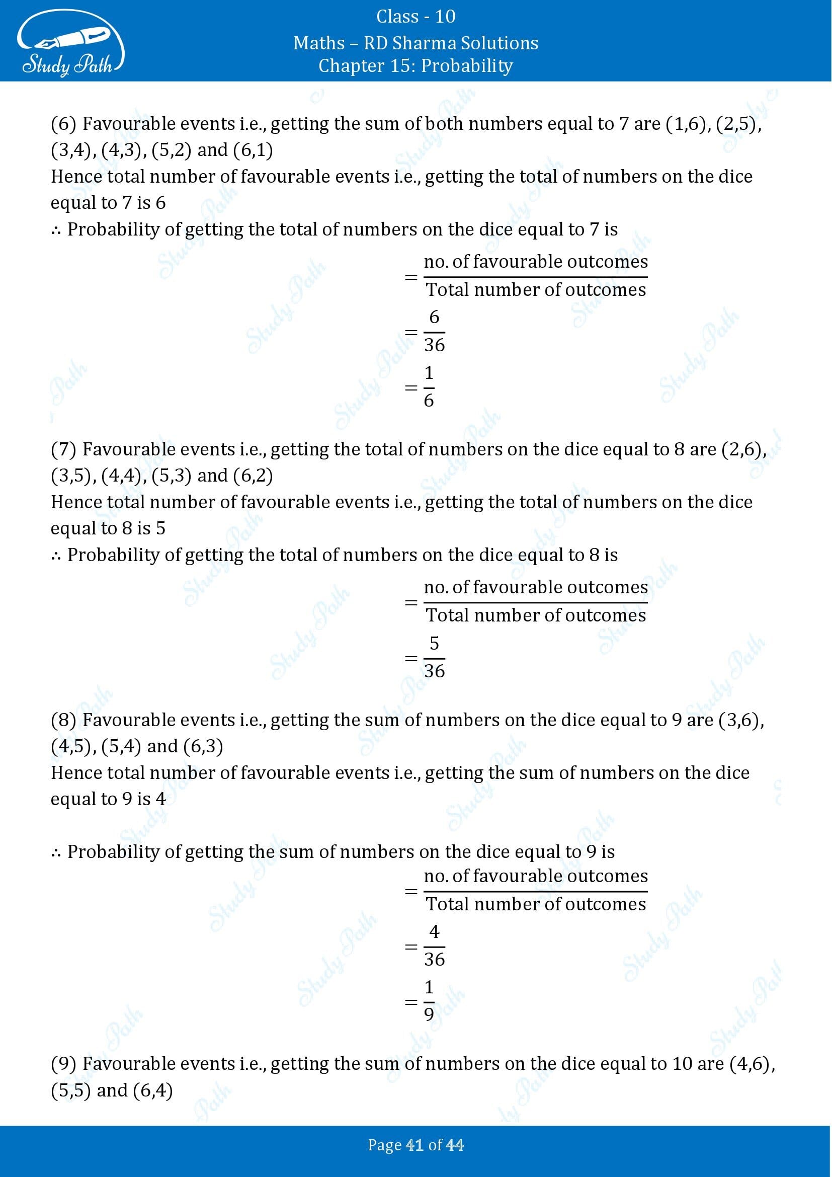 RD Sharma Solutions Class 10 Chapter 15 Probability Exercise 15.1 00041