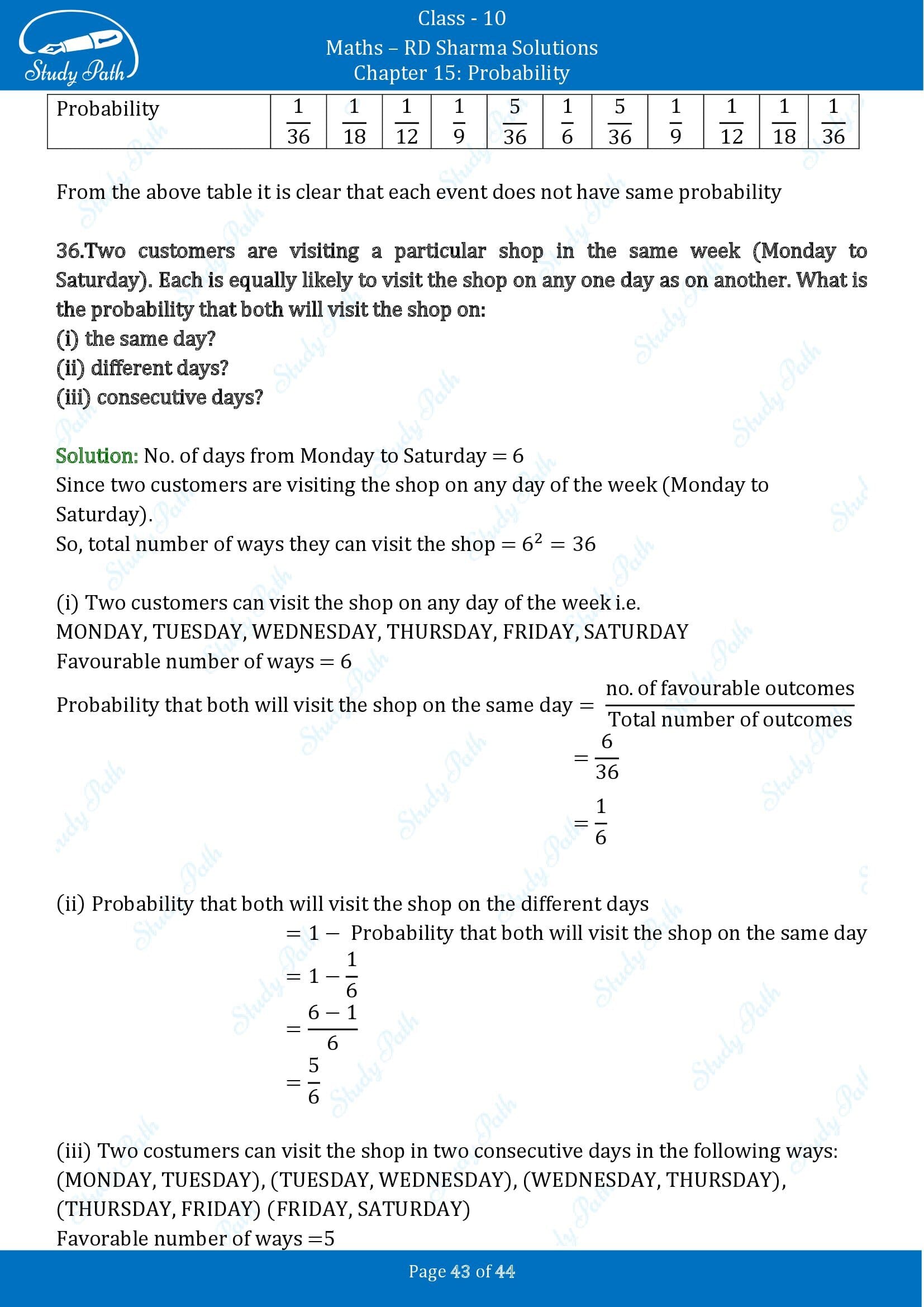 RD Sharma Solutions Class 10 Chapter 15 Probability Exercise 15.1 00043