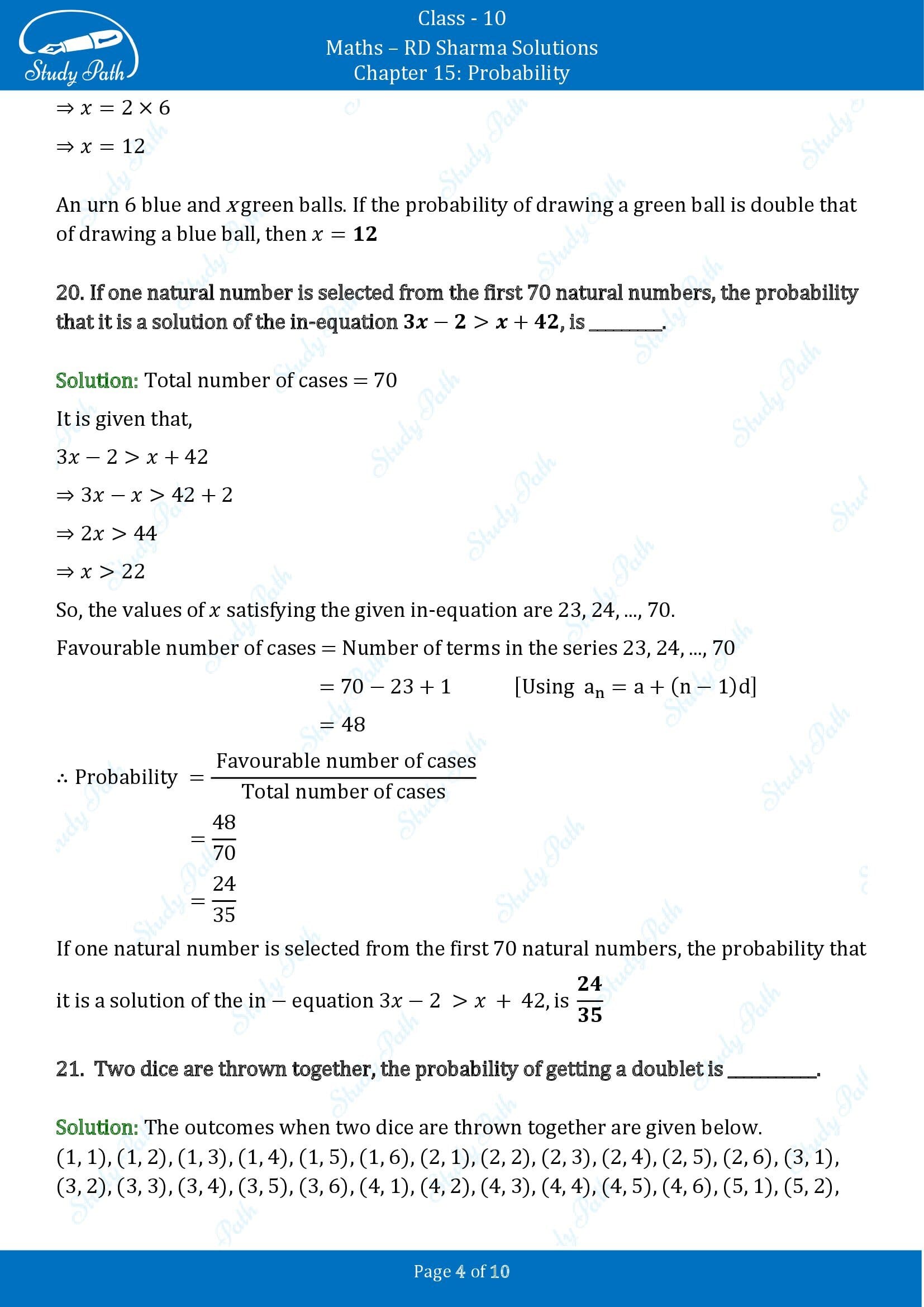 RD Sharma Solutions Class 10 Chapter 15 Probability Fill in the Blank Type Questions FBQs 00004