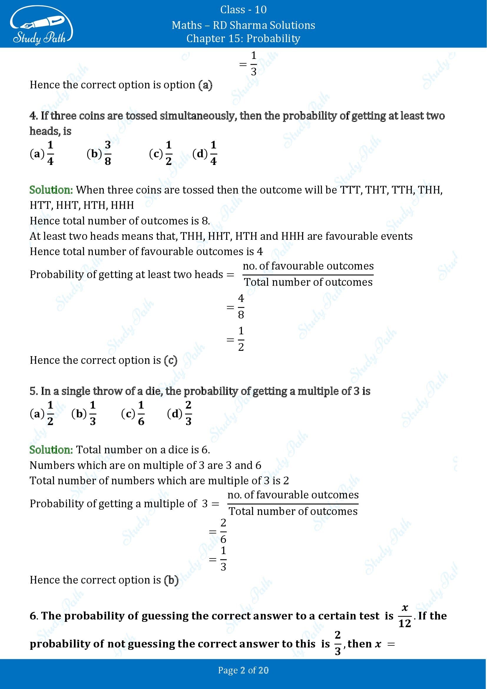 RD Sharma Solutions Class 10 Chapter 15 Probability Multiple Choice Questions MCQs 00002