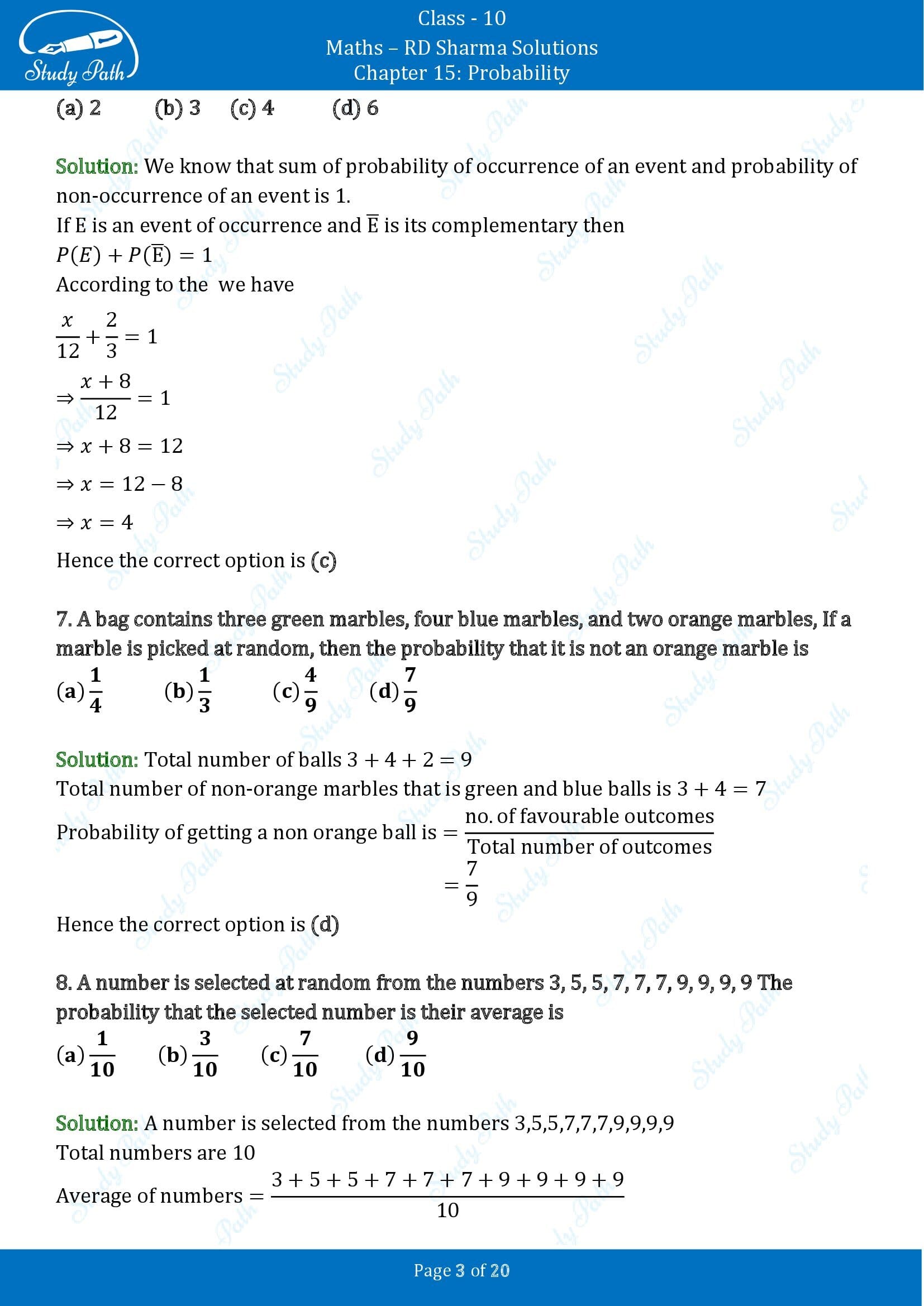 RD Sharma Solutions Class 10 Chapter 15 Probability Multiple Choice Questions MCQs 00003