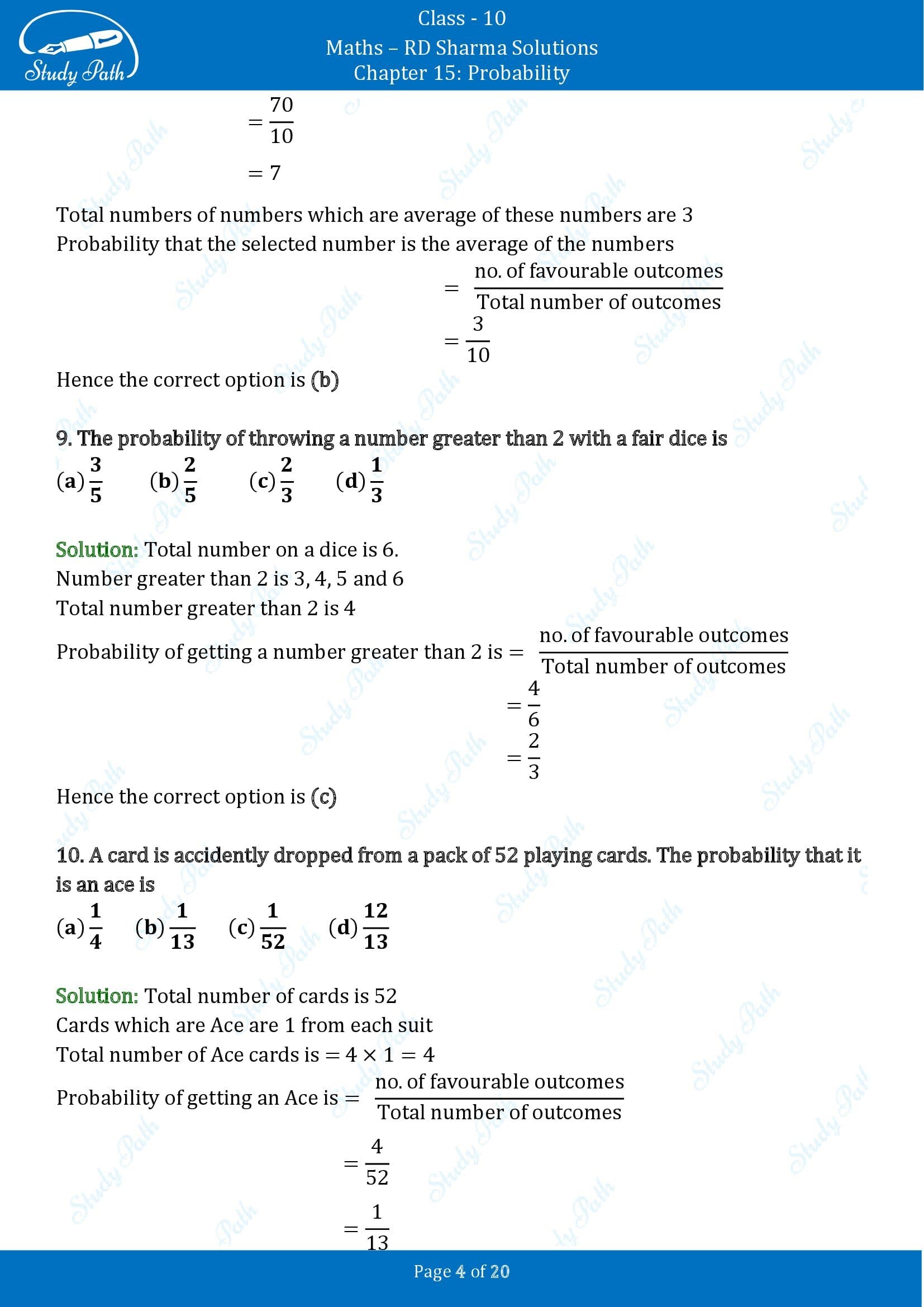 RD Sharma Solutions Class 10 Chapter 15 Probability Multiple Choice Questions MCQs 00004