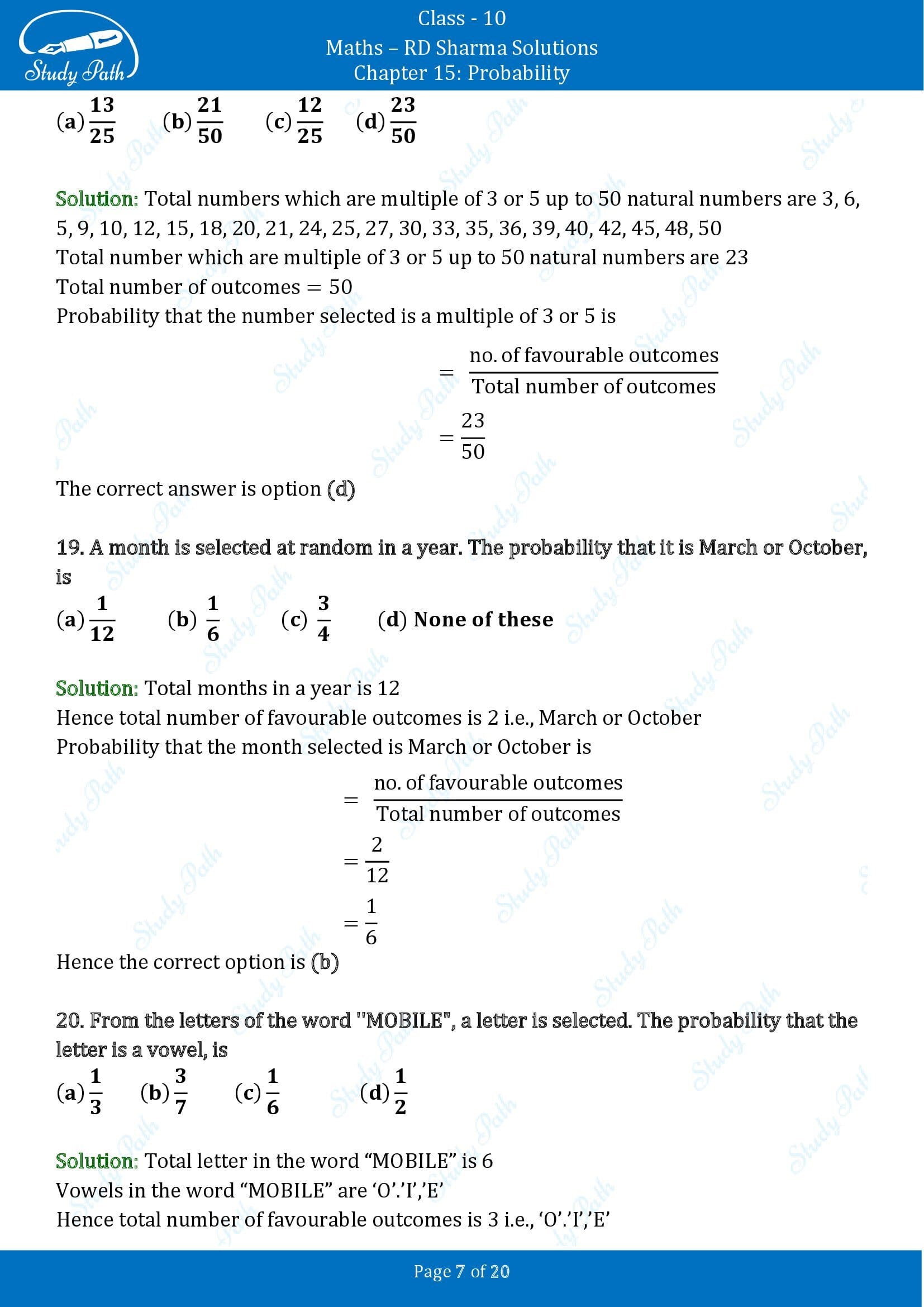 RD Sharma Solutions Class 10 Chapter 15 Probability Multiple Choice Questions MCQs 00007