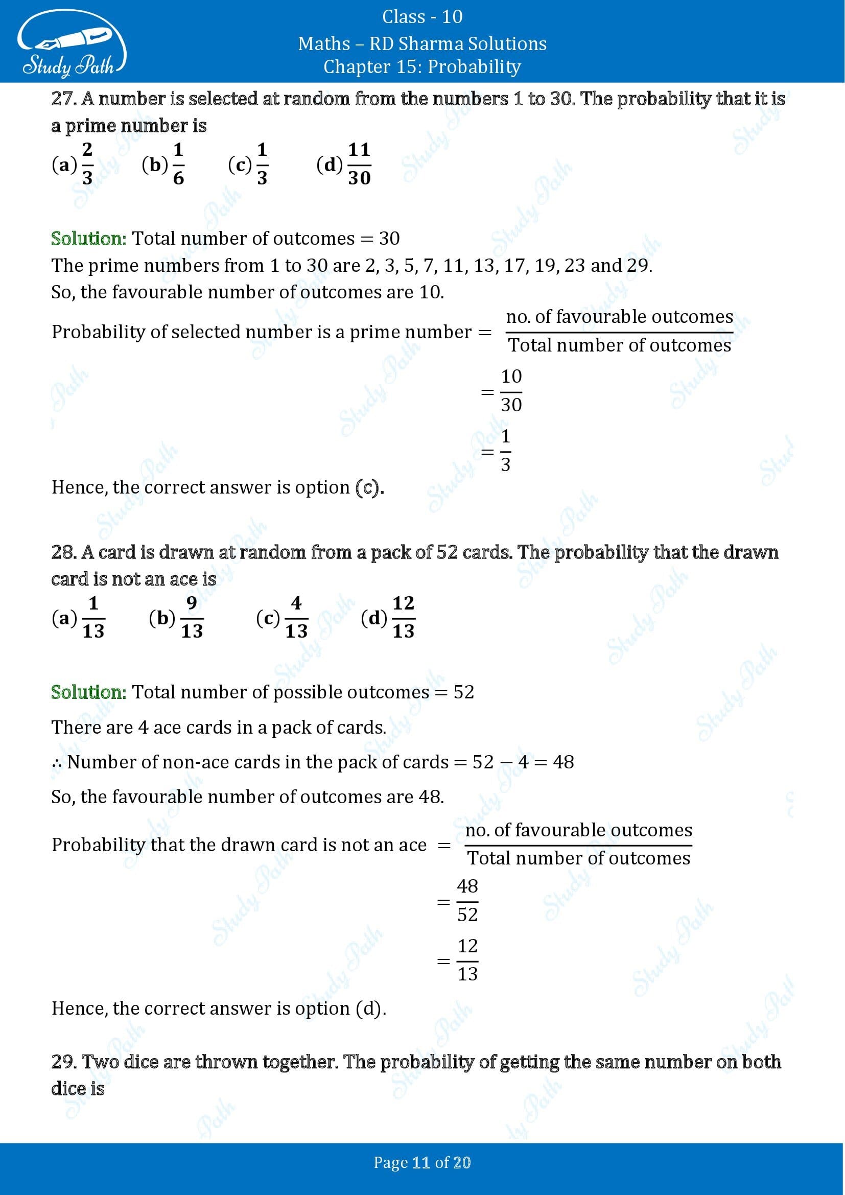 RD Sharma Solutions Class 10 Chapter 15 Probability Multiple Choice Questions MCQs 00011