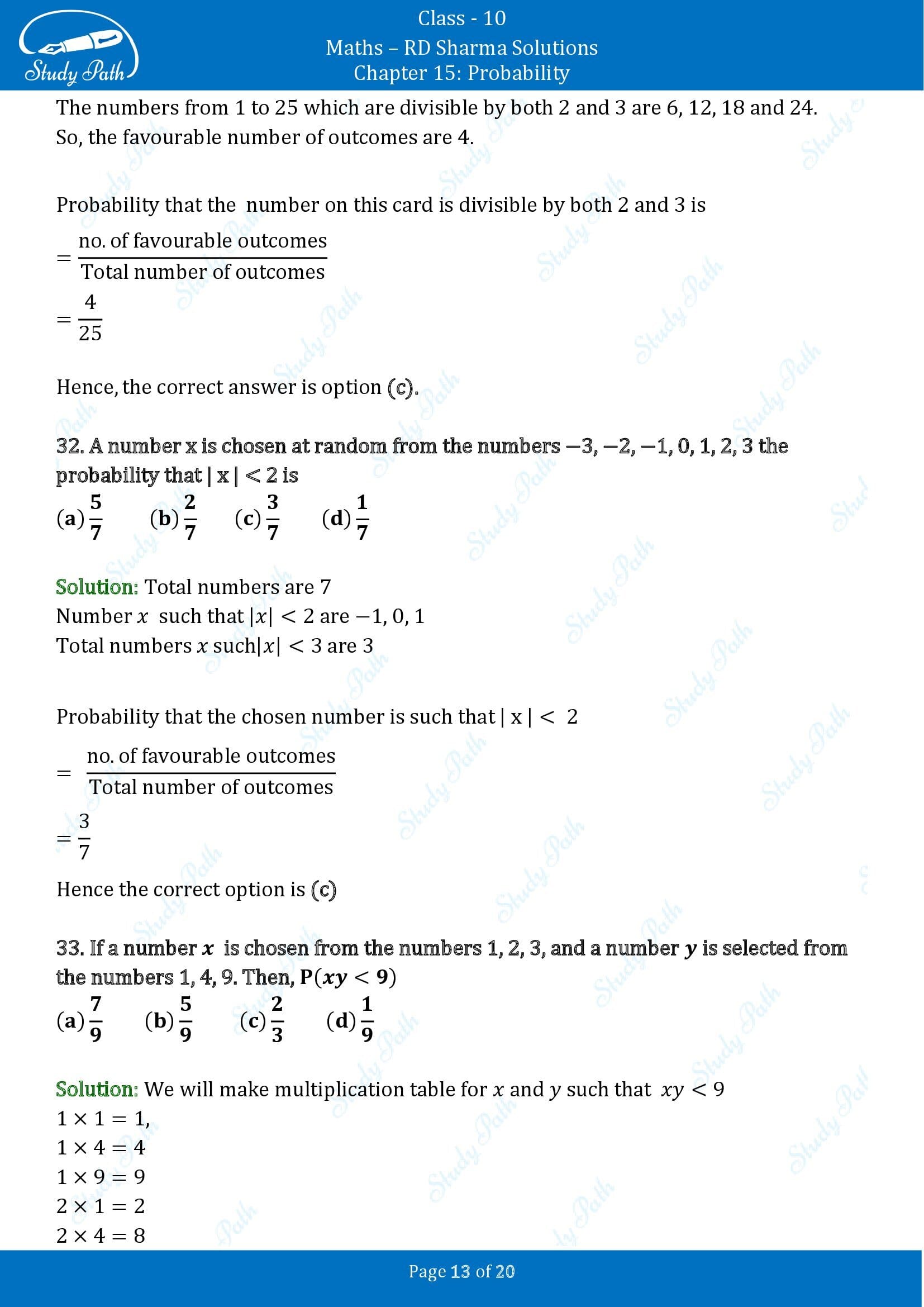 RD Sharma Solutions Class 10 Chapter 15 Probability Multiple Choice Questions MCQs 00013