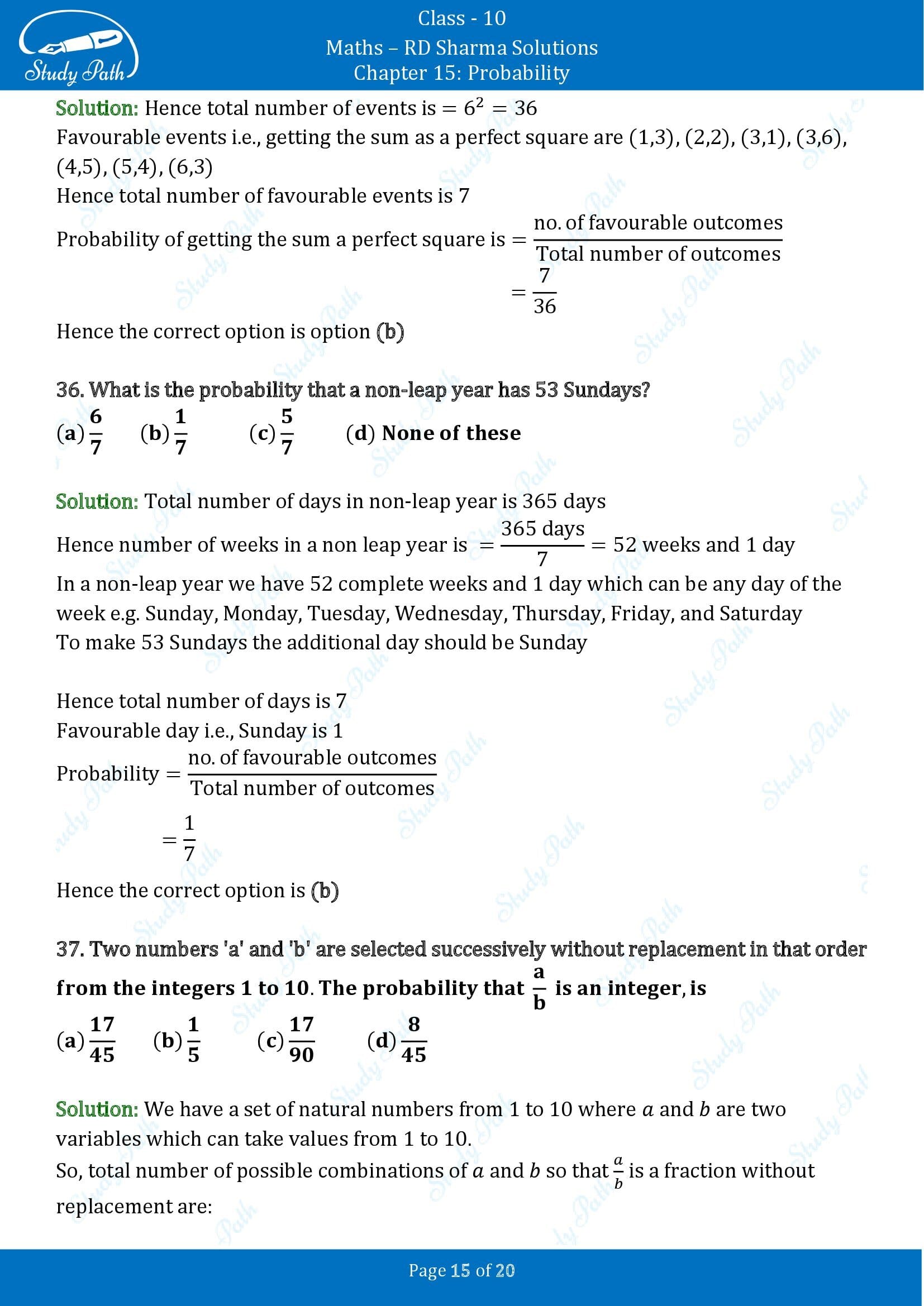 RD Sharma Solutions Class 10 Chapter 15 Probability Multiple Choice Questions MCQs 00015