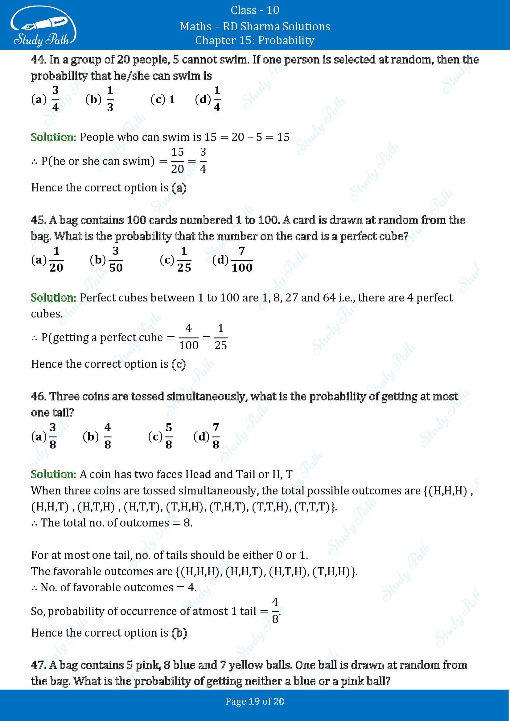 RD Sharma Solutions Class 10 Chapter 15 Probability Multiple Choice Questions MCQs 00019