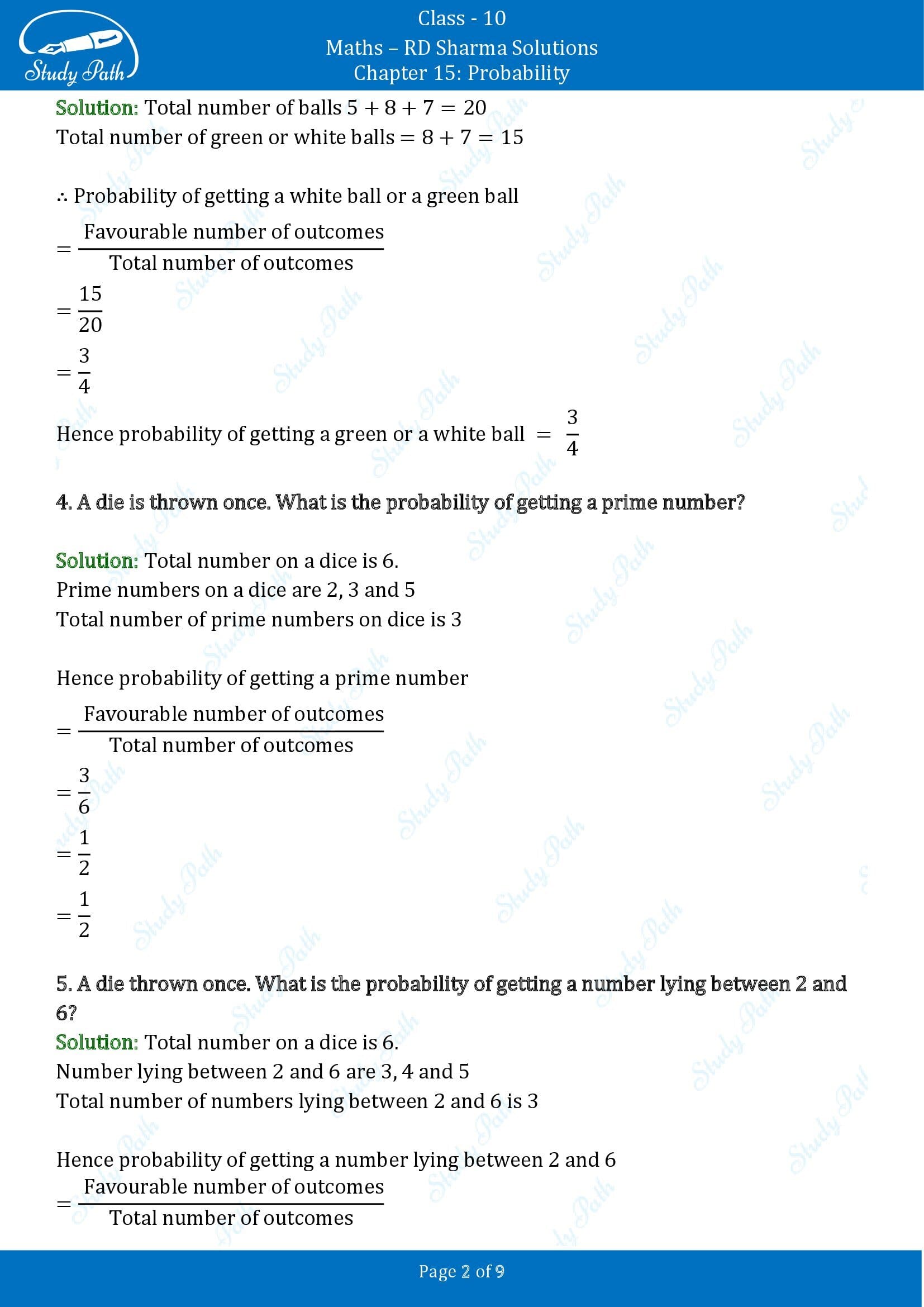 RD Sharma Solutions Class 10 Chapter 15 Probability Very Short Answer Type Questions VSAQs 00002