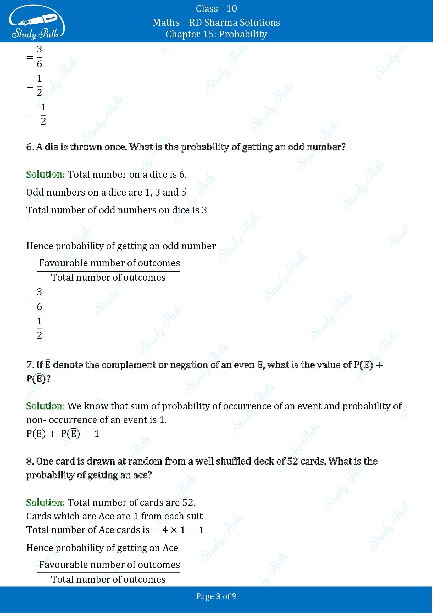 RD Sharma Solutions Class 10 Chapter 15 Probability Very Short Answer Type Questions VSAQs 00003