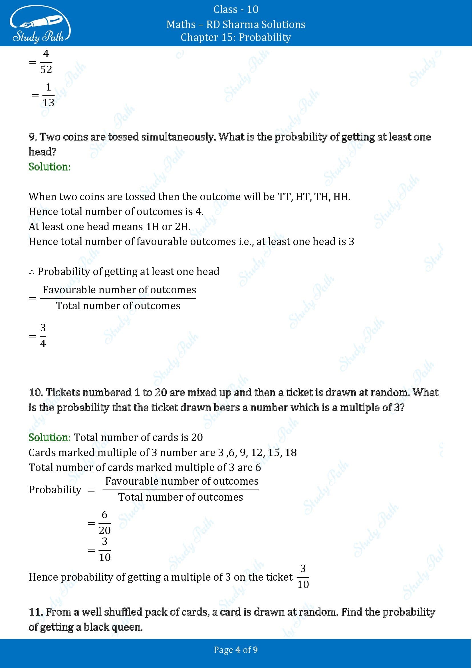 RD Sharma Solutions Class 10 Chapter 15 Probability Very Short Answer Type Questions VSAQs 00004