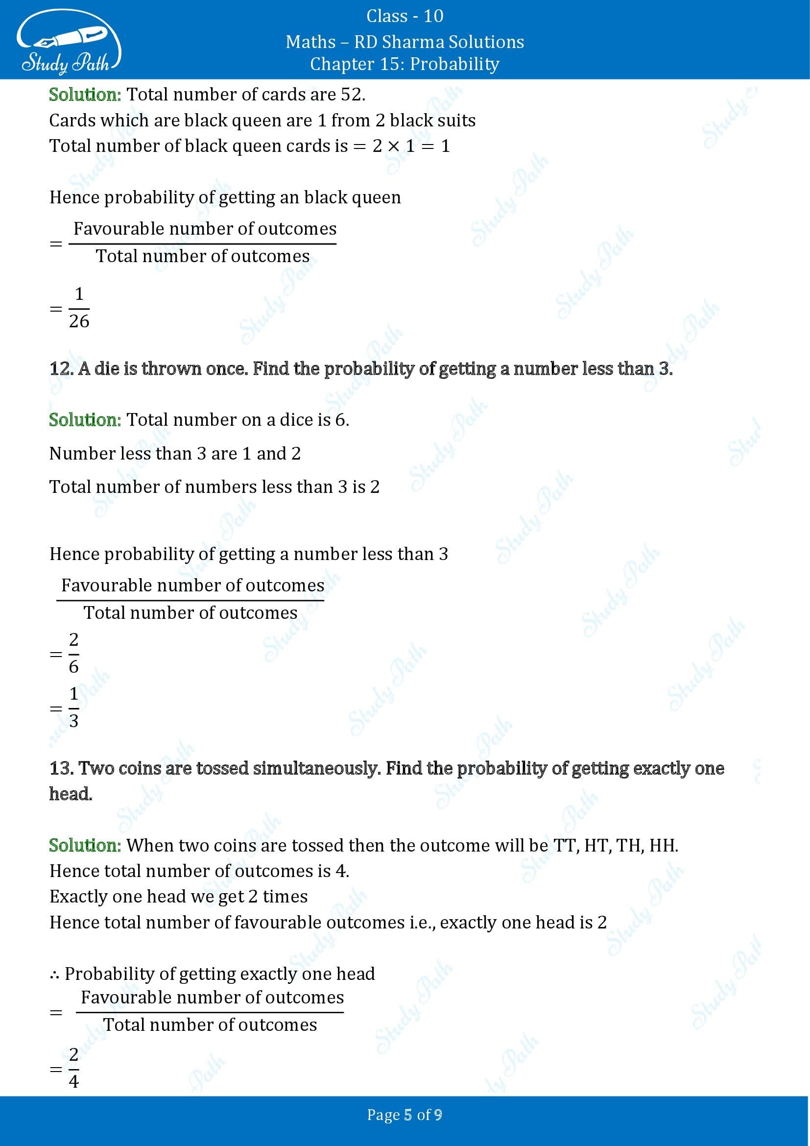 RD Sharma Solutions Class 10 Chapter 15 Probability Very Short Answer Type Questions VSAQs 00005