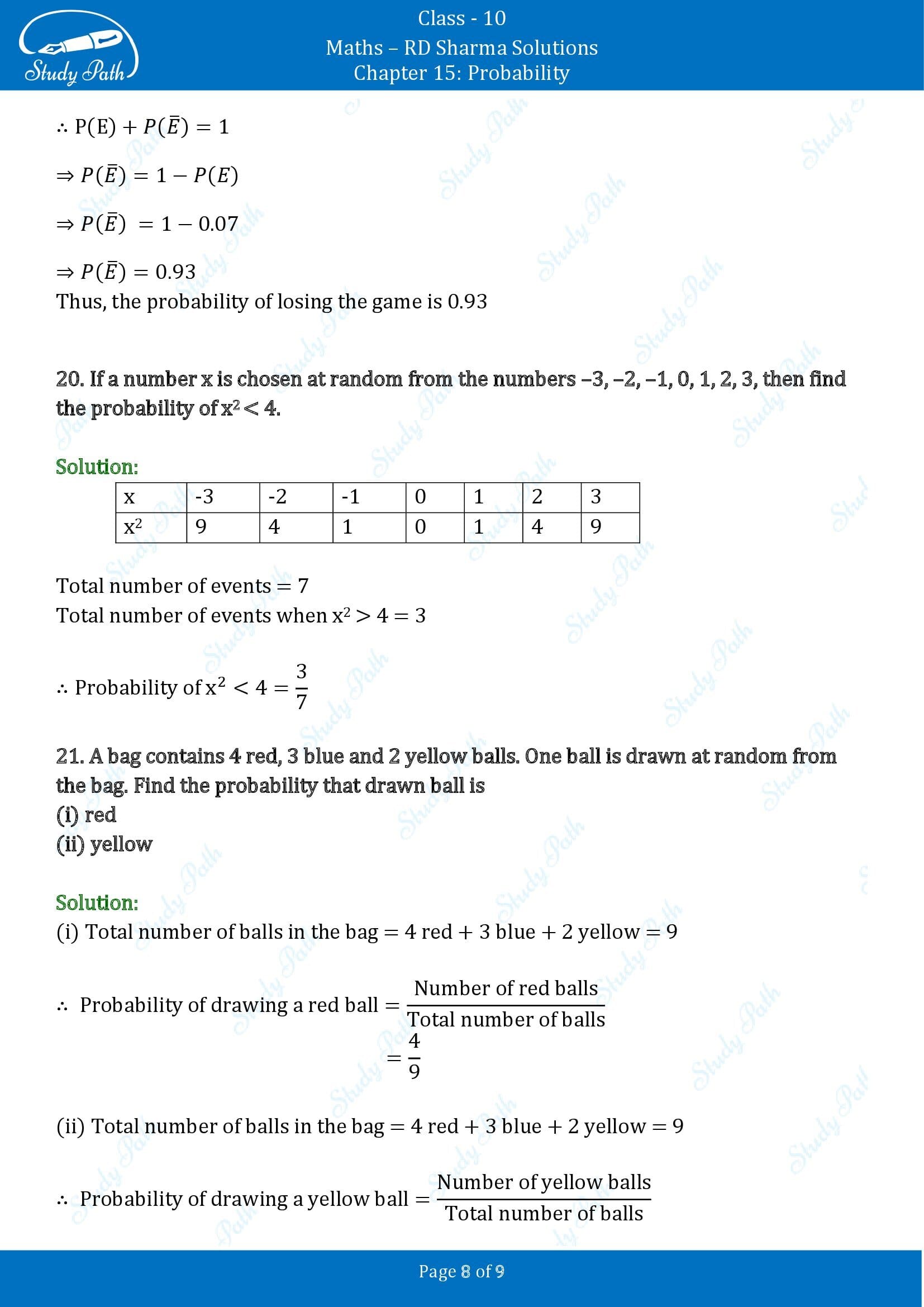 RD Sharma Solutions Class 10 Chapter 15 Probability Very Short Answer Type Questions VSAQs 00008