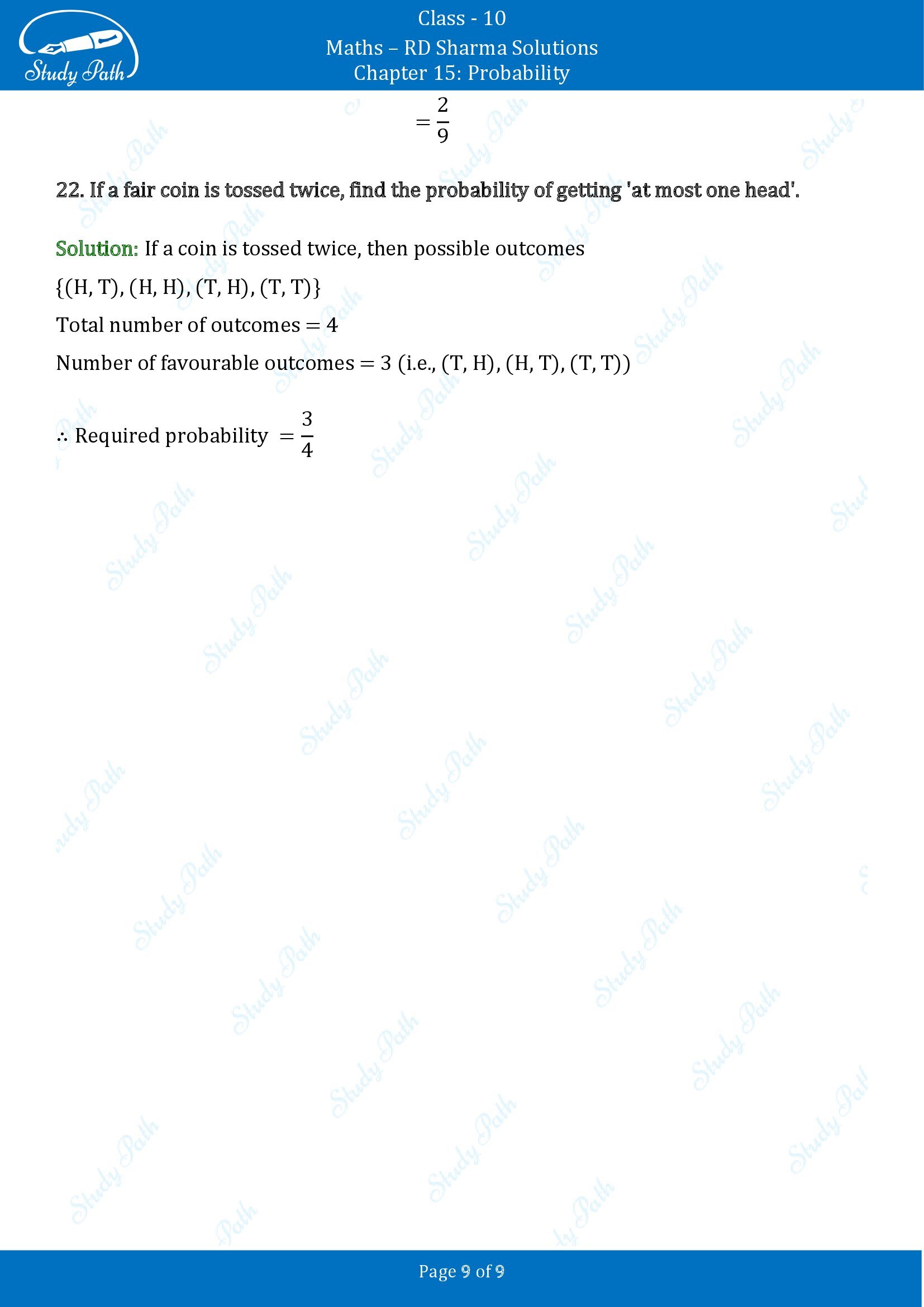 RD Sharma Solutions Class 10 Chapter 15 Probability Very Short Answer Type Questions VSAQs 00009