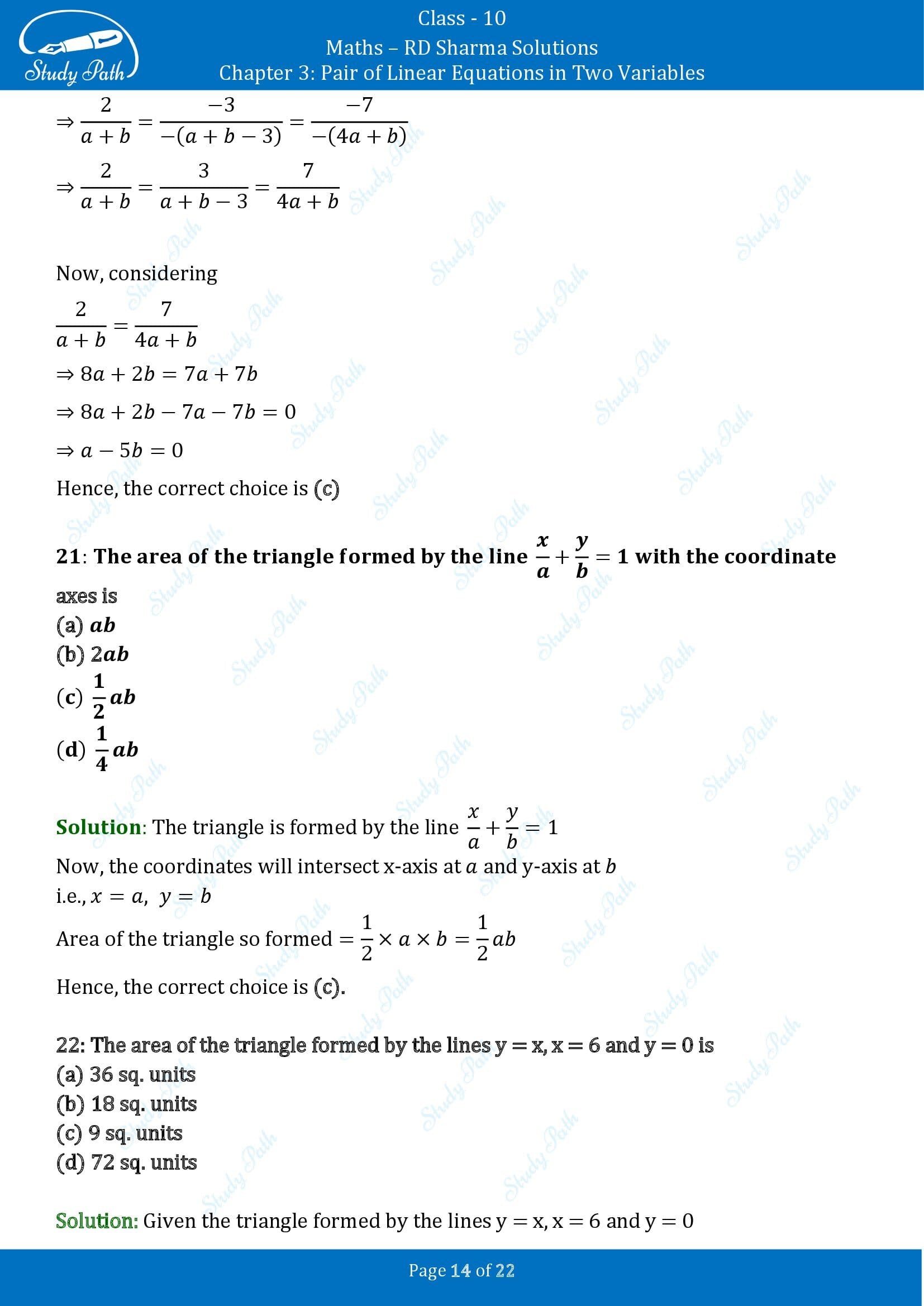 RD Sharma Solutions Class 10 Chapter 3 Pair of Linear Equations in Two Variables Multiple Choice Questions MCQs 0014