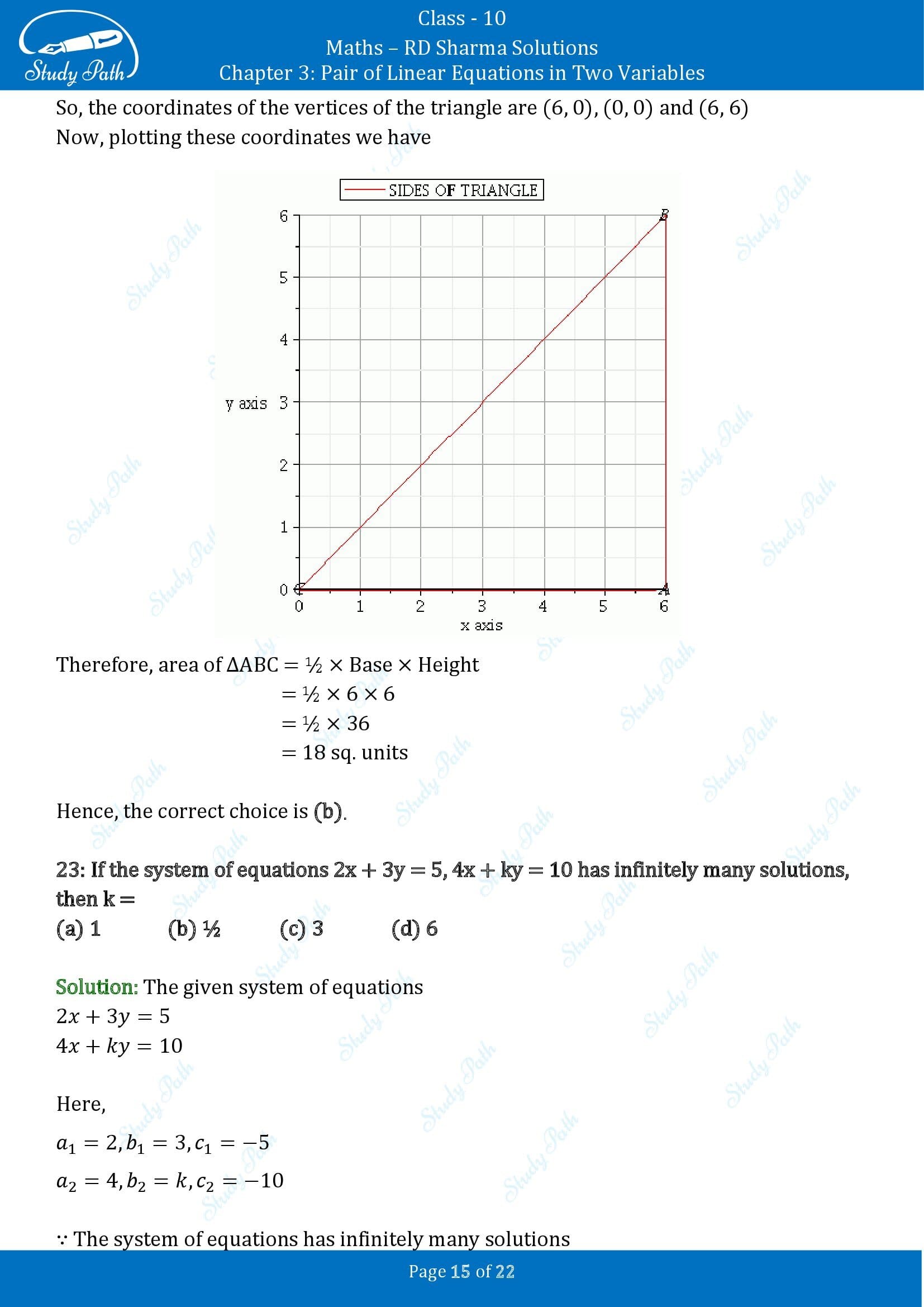 RD Sharma Solutions Class 10 Chapter 3 Pair of Linear Equations in Two Variables Multiple Choice Questions MCQs 0015