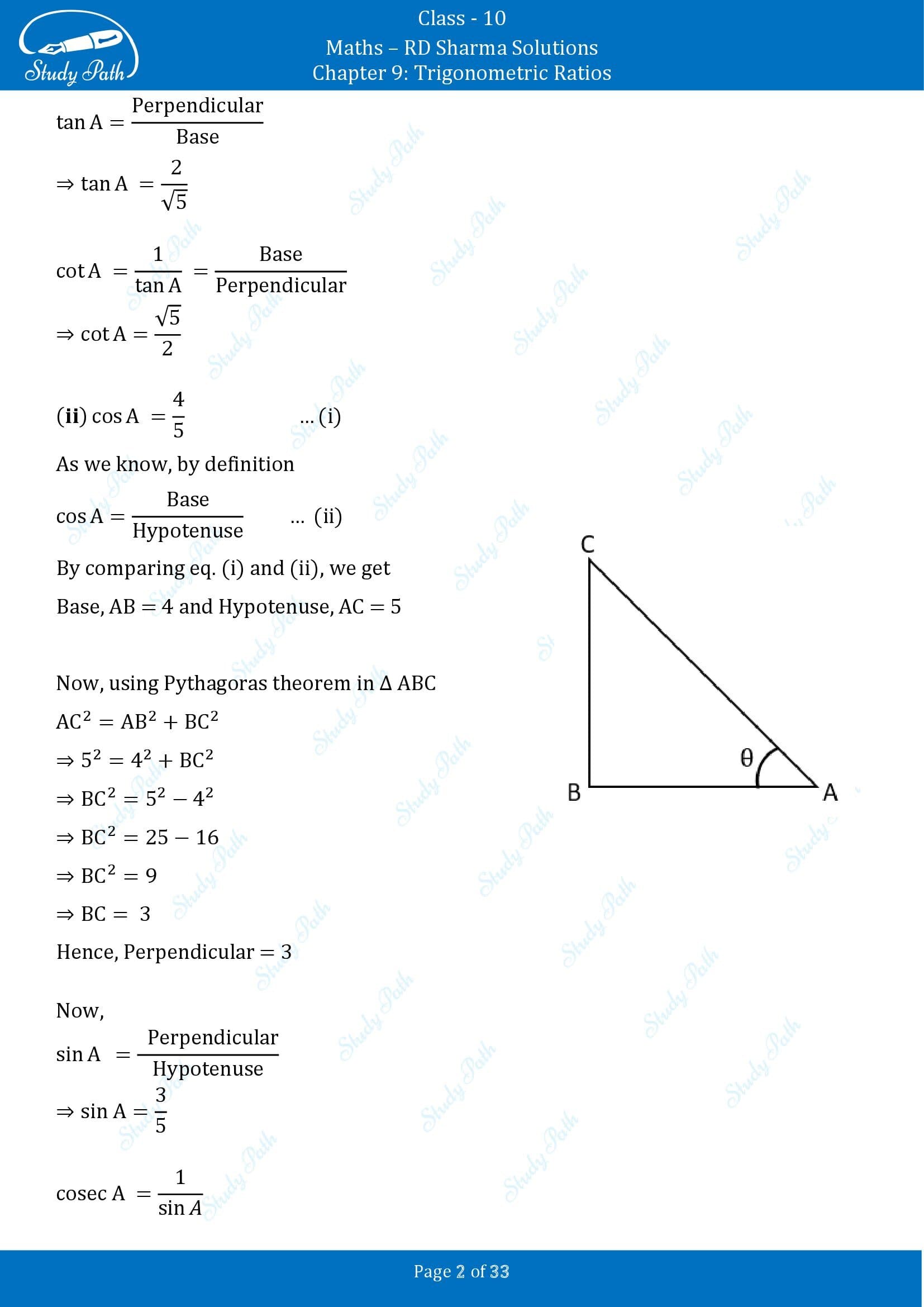 RD Sharma Solutions Class 10 Chapter 9 Trigonometric Ratios Exercise 9.1 00002