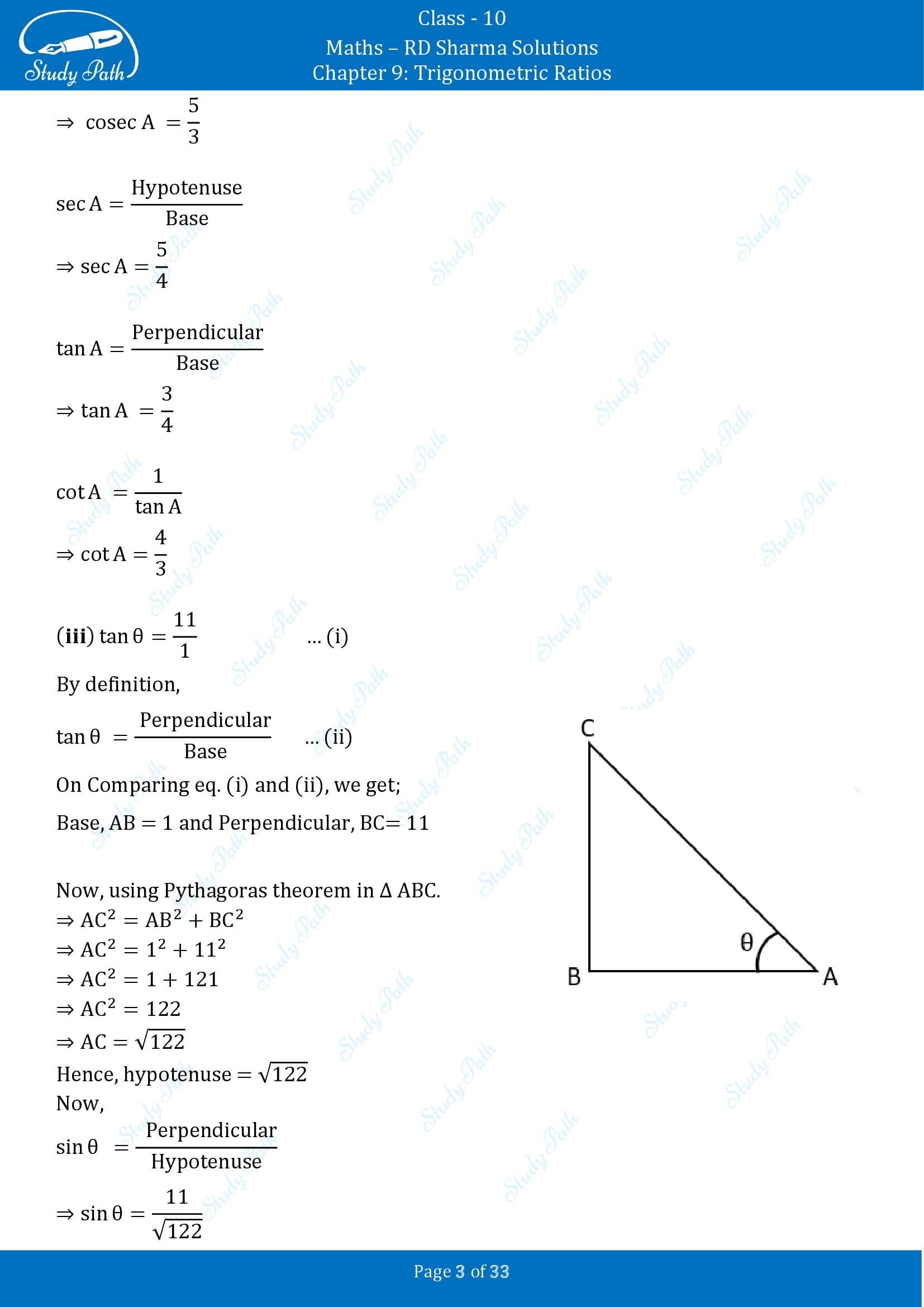 RD Sharma Solutions Class 10 Chapter 9 Trigonometric Ratios Exercise 9.1 00003