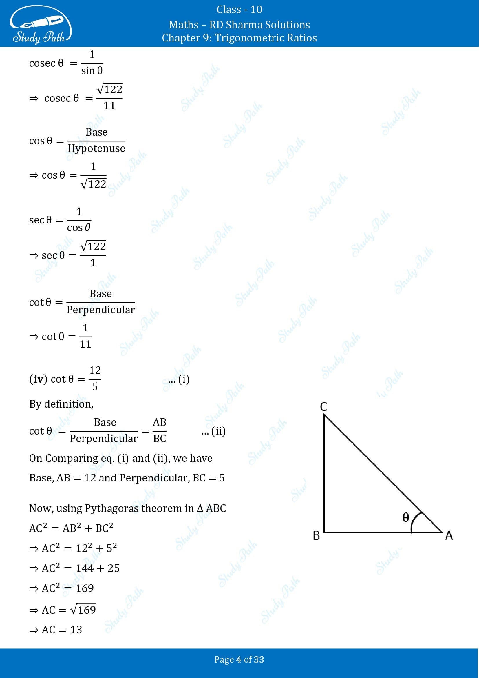 RD Sharma Solutions Class 10 Chapter 9 Trigonometric Ratios Exercise 9.1 00004