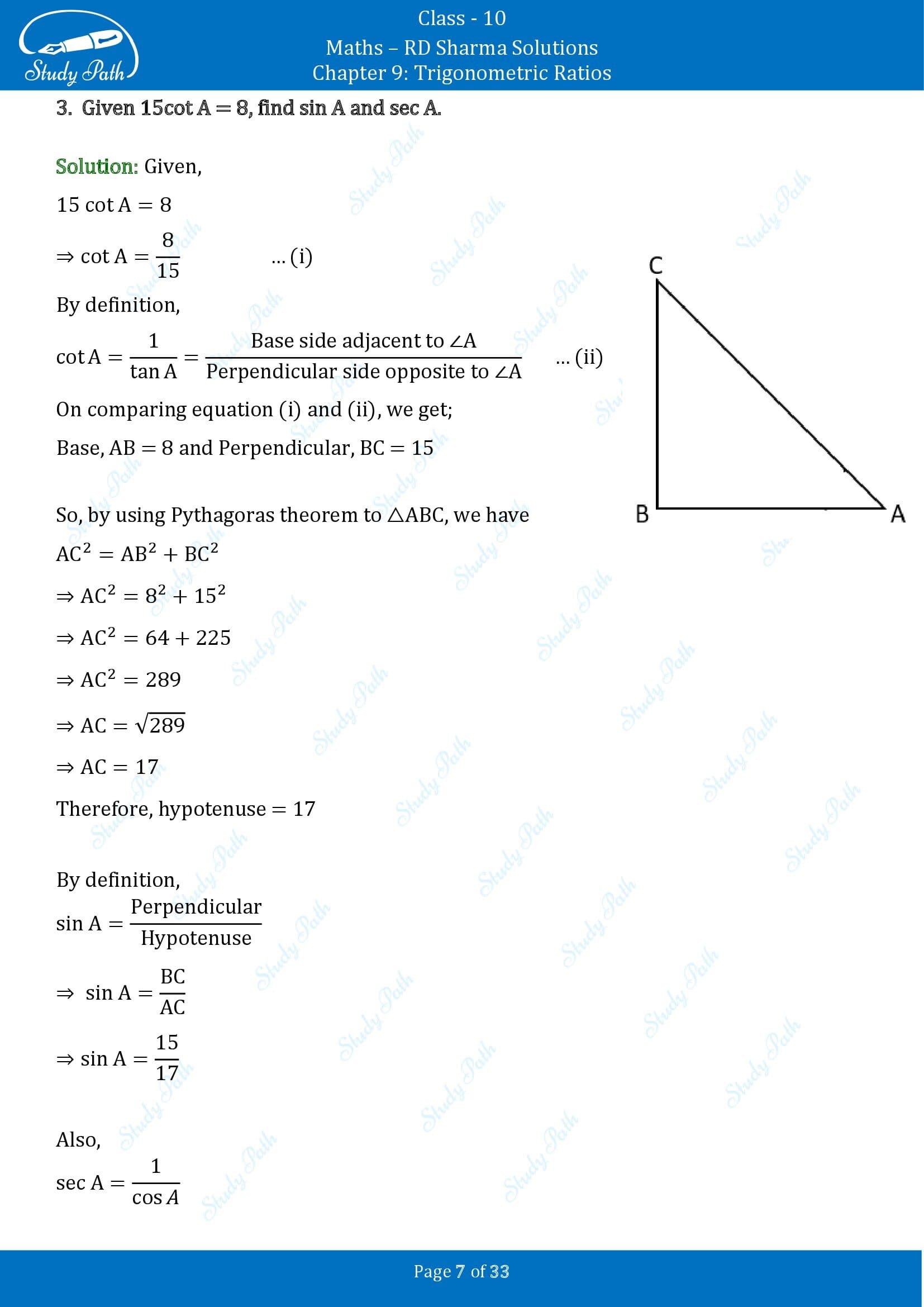 RD Sharma Solutions Class 10 Chapter 9 Trigonometric Ratios Exercise 9.1 00007