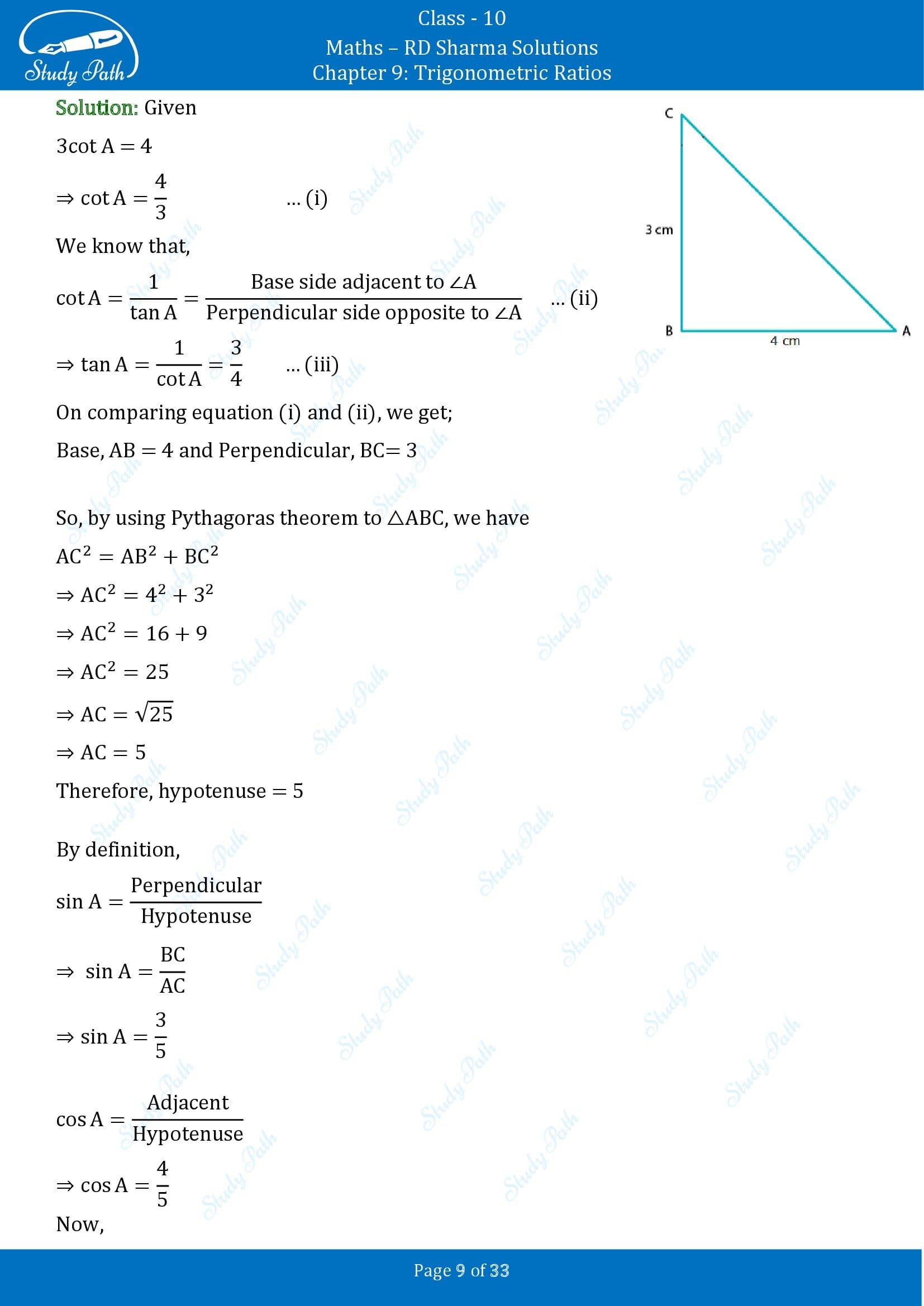 RD Sharma Solutions Class 10 Chapter 9 Trigonometric Ratios Exercise 9.1 00009