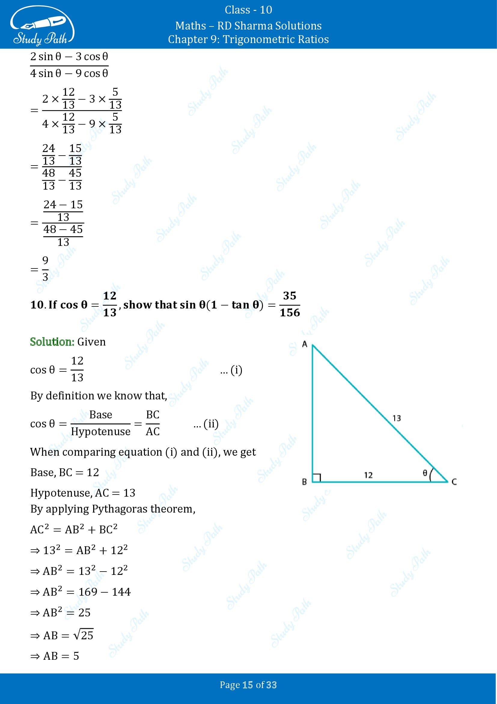 RD Sharma Solutions Class 10 Chapter 9 Trigonometric Ratios Exercise 9.1 00015