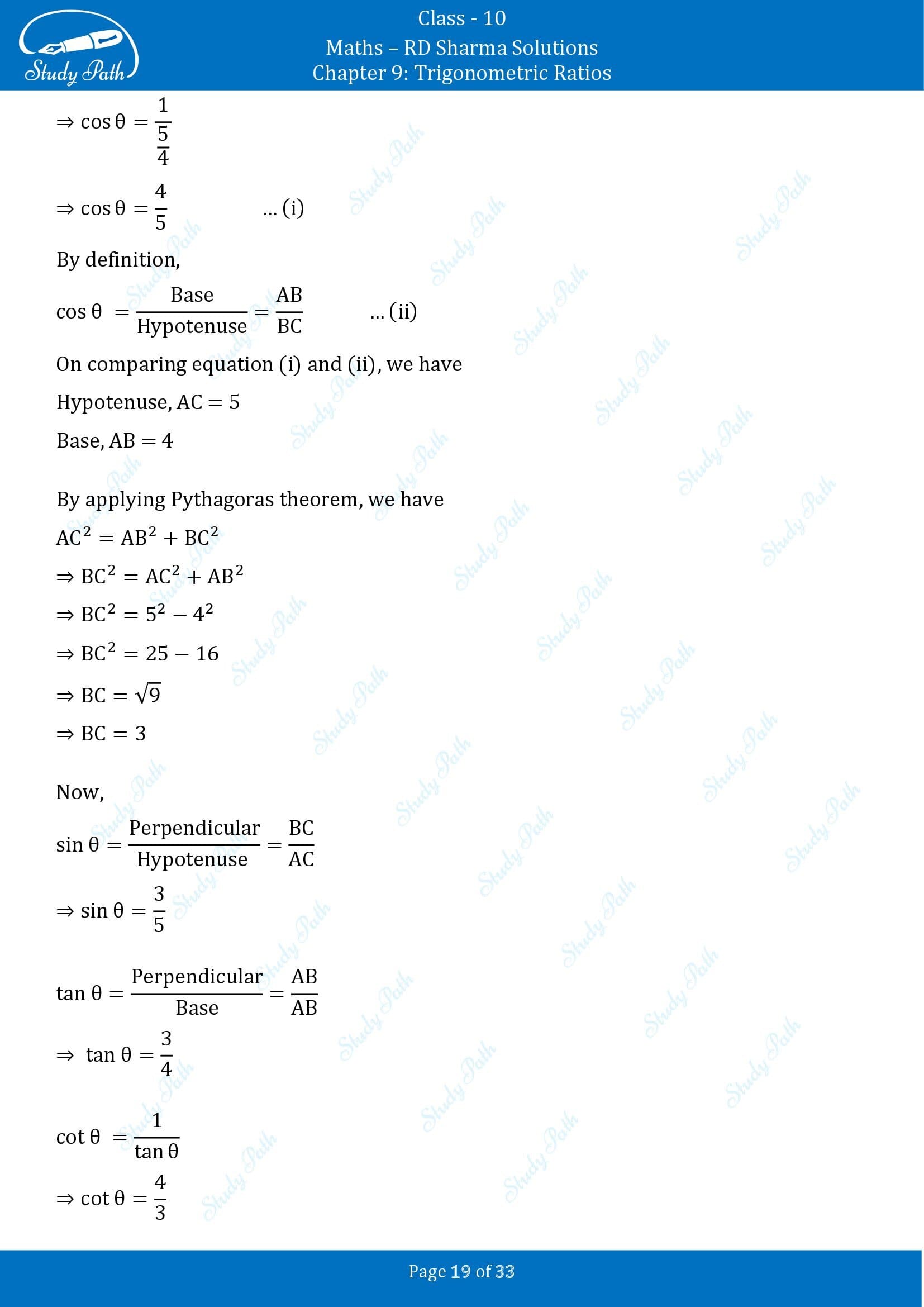 RD Sharma Solutions Class 10 Chapter 9 Trigonometric Ratios Exercise 9.1 00019