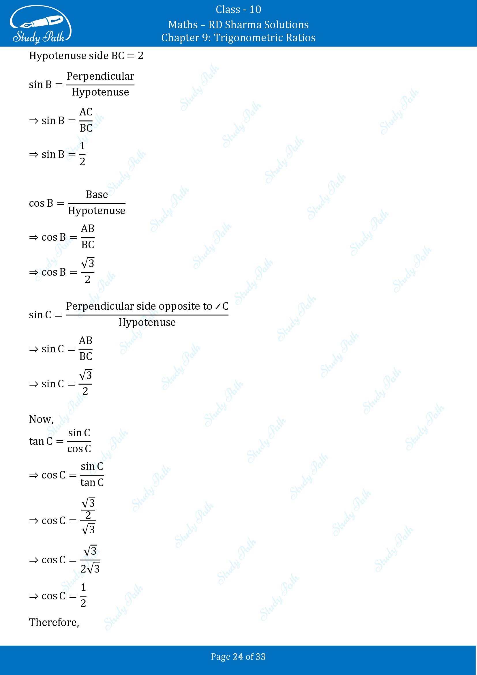 RD Sharma Solutions Class 10 Chapter 9 Trigonometric Ratios Exercise 9.1 00024