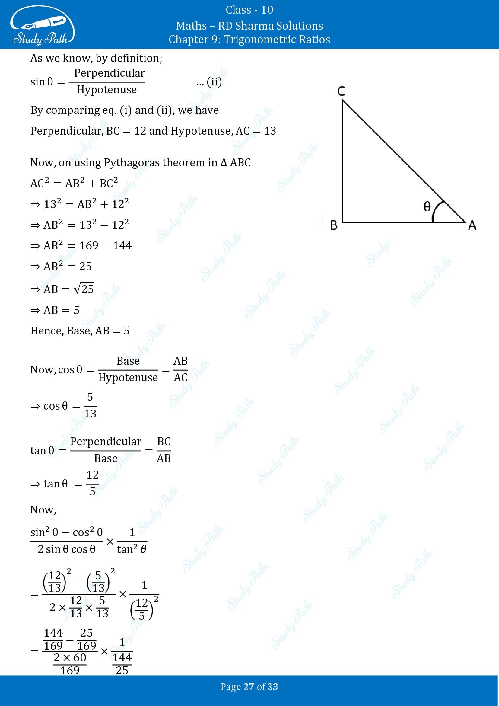 RD Sharma Solutions Class 10 Chapter 9 Trigonometric Ratios Exercise 9.1 00027