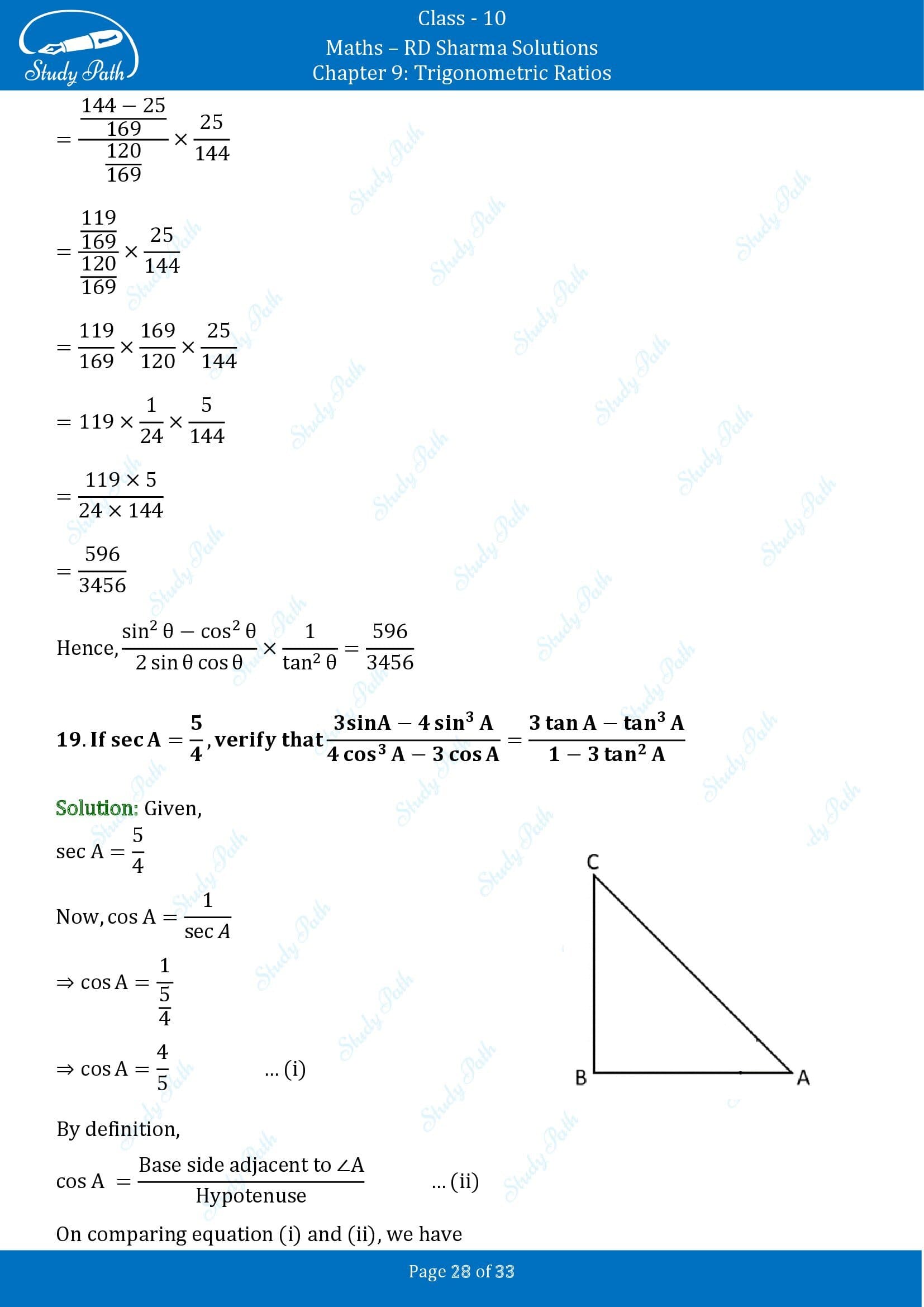 RD Sharma Solutions Class 10 Chapter 9 Trigonometric Ratios Exercise 9.1 00028