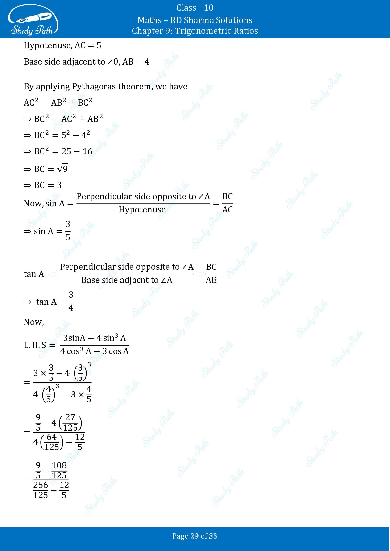 RD Sharma Solutions Class 10 Chapter 9 Trigonometric Ratios Exercise 9.1 00029