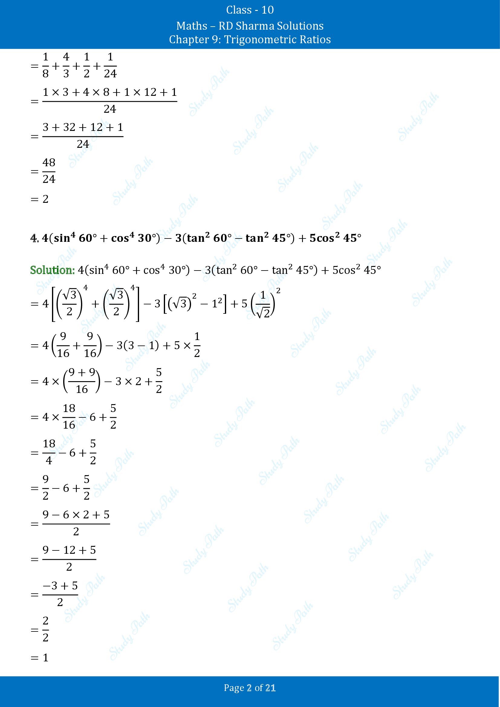 RD Sharma Solutions Class 10 Chapter 9 Trigonometric Ratios Exercise 9.2 00002