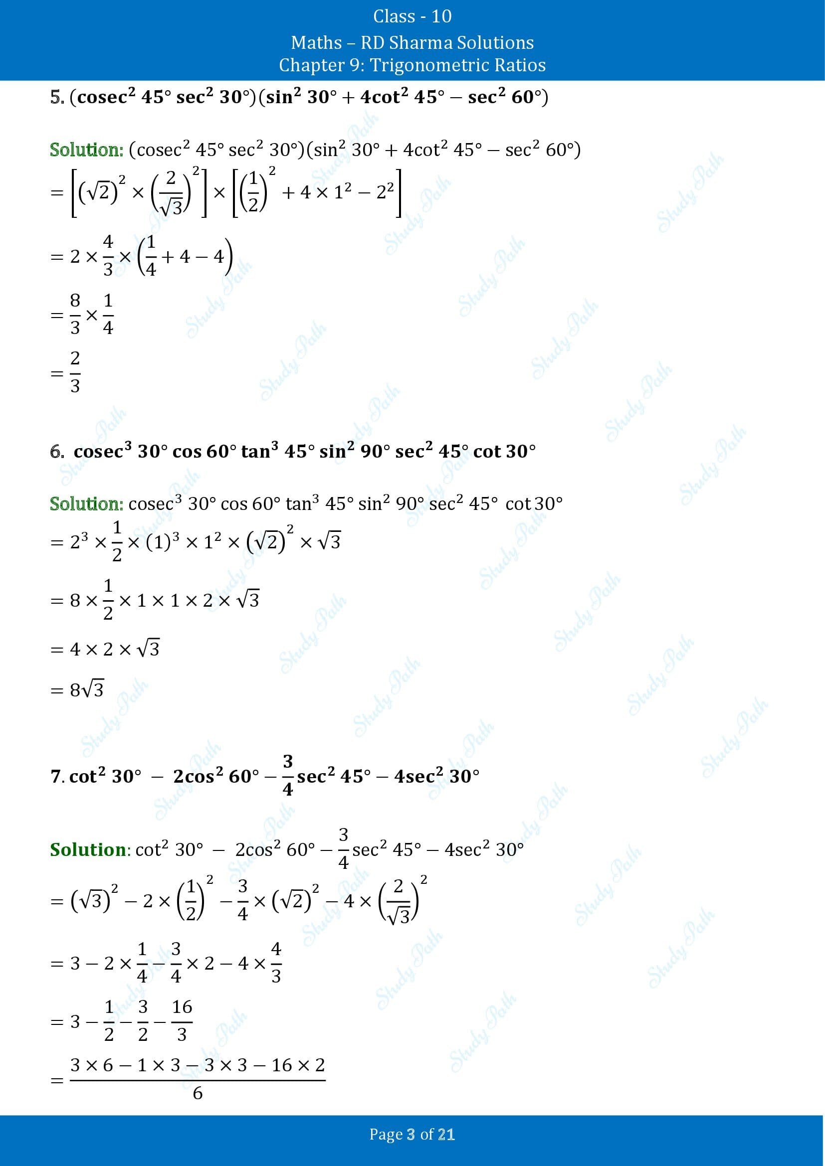 RD Sharma Solutions Class 10 Chapter 9 Trigonometric Ratios Exercise 9.2 00003