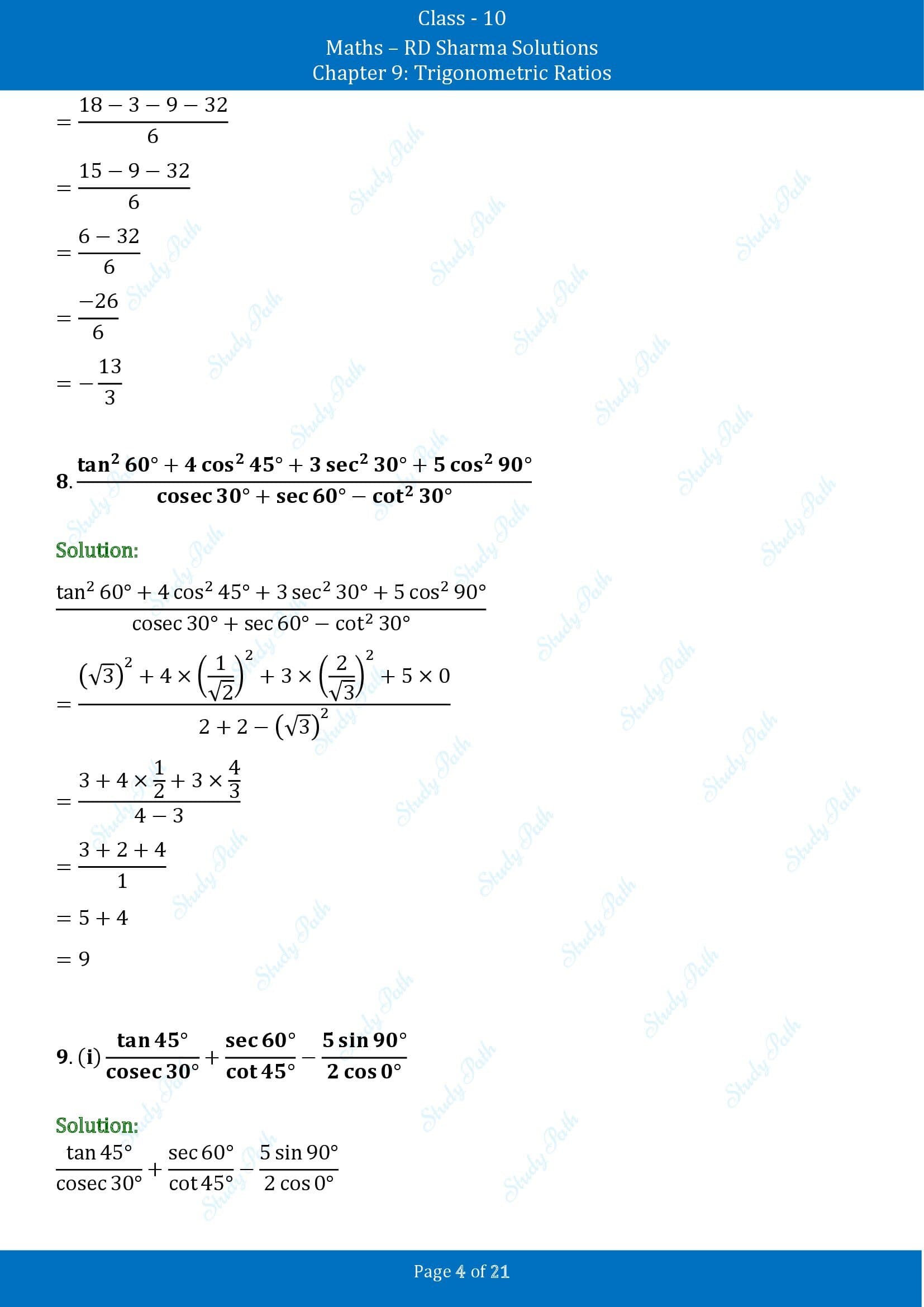 RD Sharma Solutions Class 10 Chapter 9 Trigonometric Ratios Exercise 9.2 00004